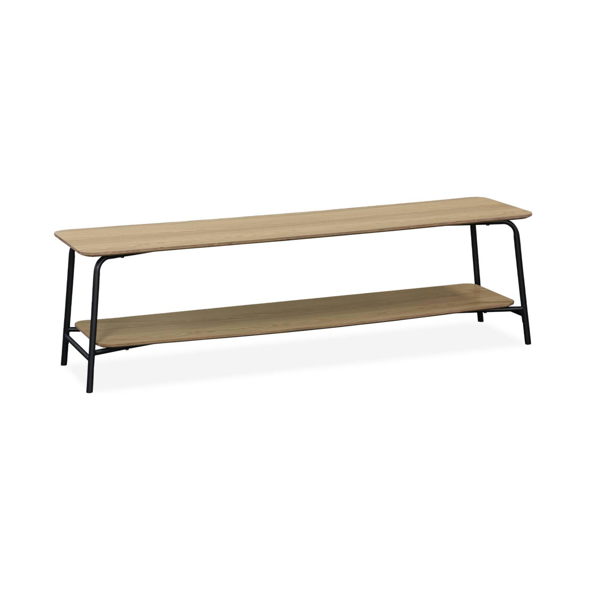 Voir la diapositive 1 : SWEEEK Meuble TV en décor bois et structure acier 150cm 2 étagères
