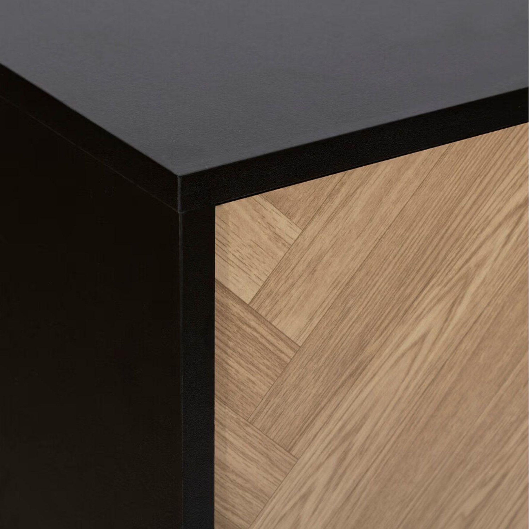 Voir la diapositive 5 : FIVE Buffet 2 portes en bois et métal chevrons - beige et noir