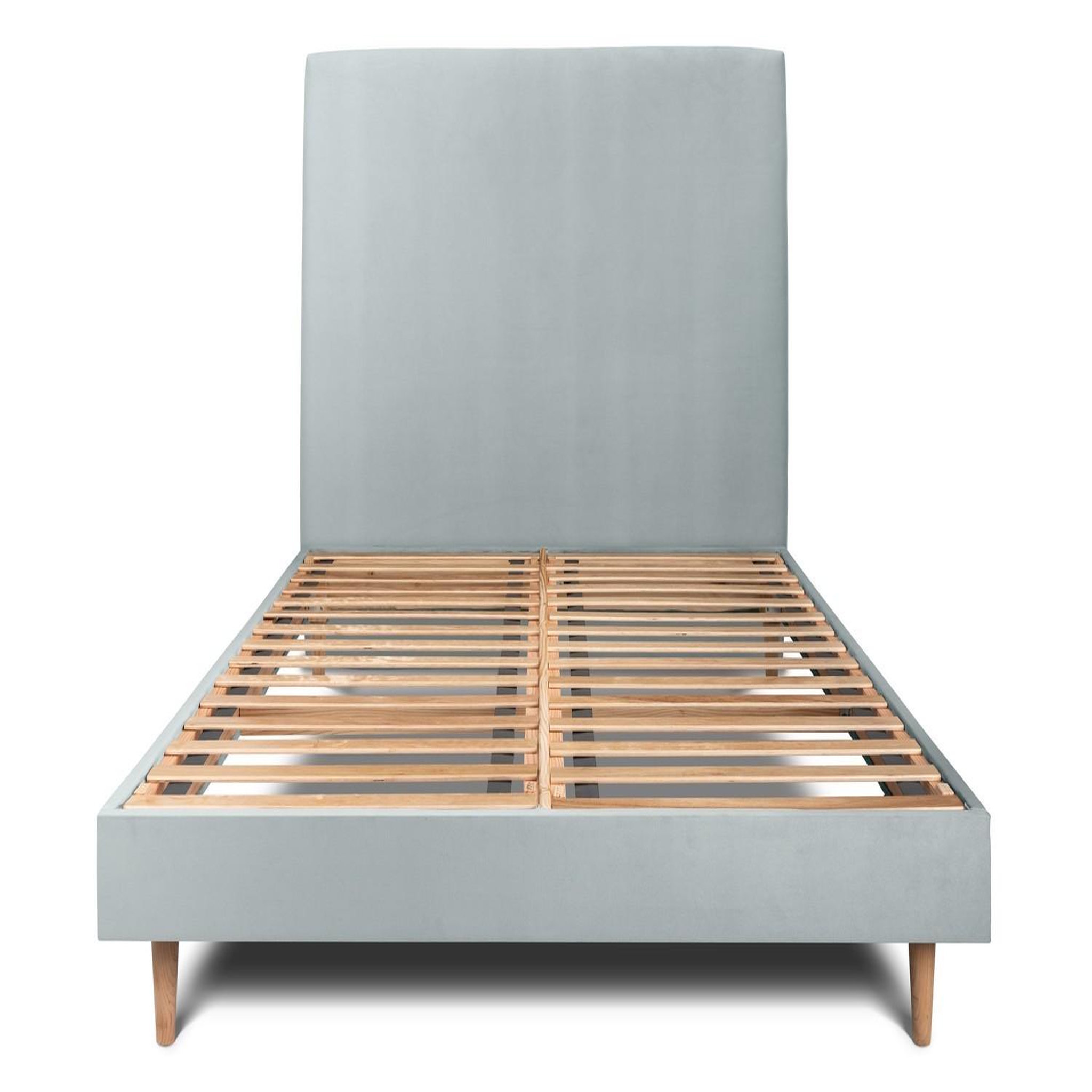 Sommeil de Plomb Lit avec tête de lit tapissier velours et sommier kit - Hauteur totale : 29cm. Coloris disponibles : Vert, Bleu, Marron, Gris, Bicolore