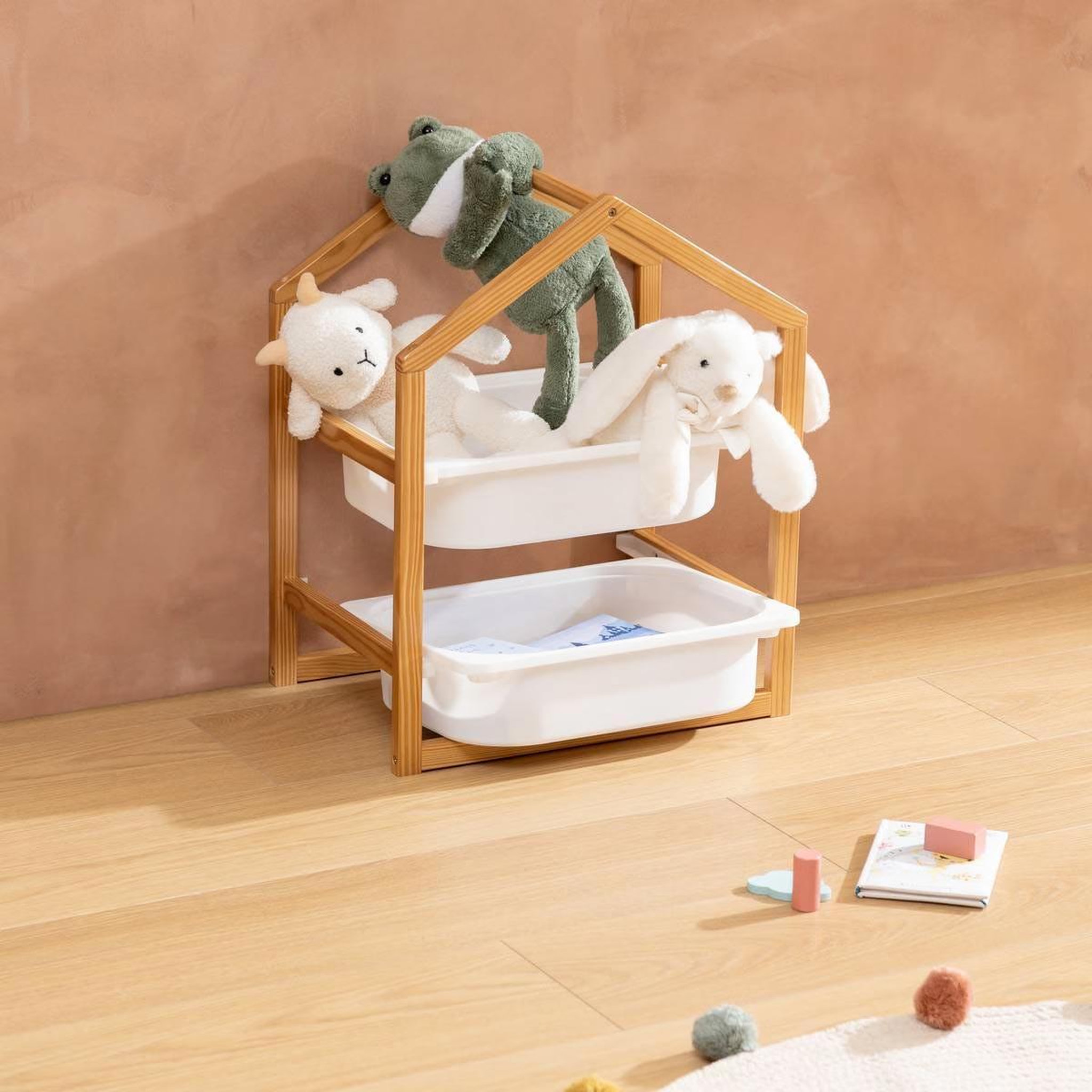 Voir la diapositive 4 : Atmosphera Kids Meuble de rangement 2 bacs  bako  54cm blanc