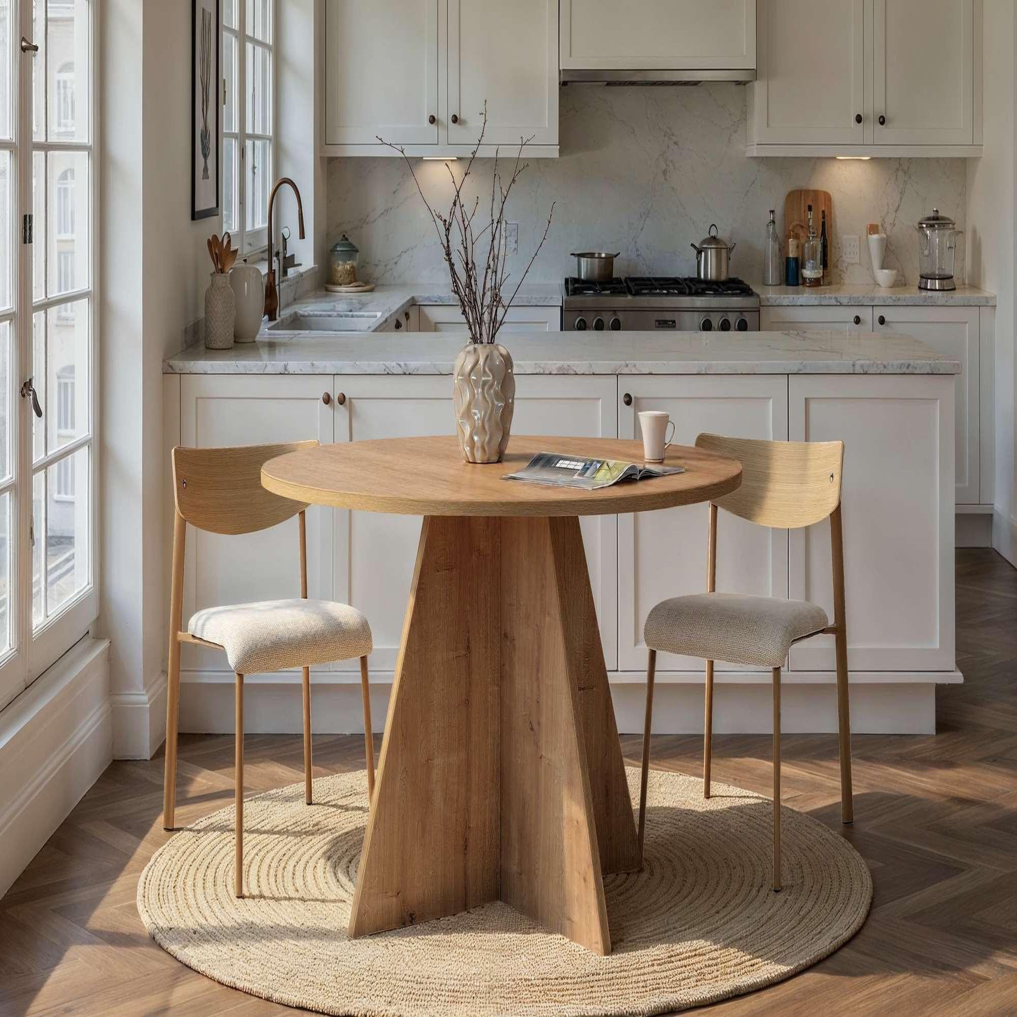 Voir la diapositive 2 : Habitat et Jardin Table à manger en bois  virella  - 120 x 120 x 75 cm - chêne saphir