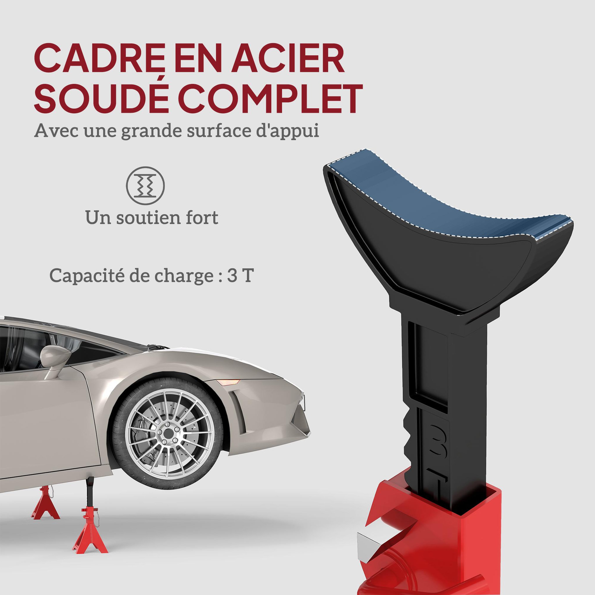 Voir la diapositive 6 : HOMCOM Lot de 2 chandelles - jusqu'à 3000 Kg par chandelle - H.290-418 mm - 4 pieds - acier rouge noir