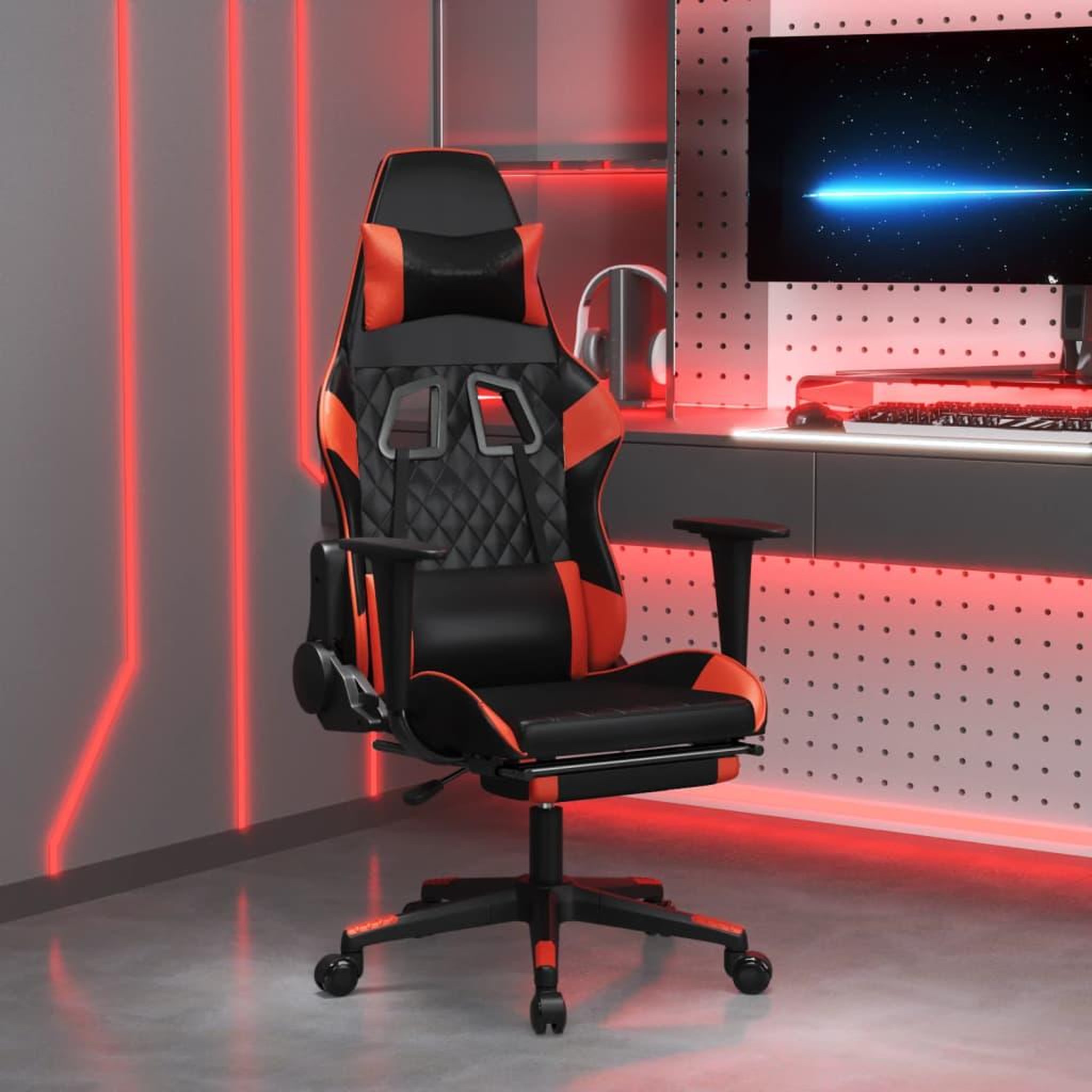 VIDAXL Chaise de jeu avec repose-pied Noir et rouge Similicuir