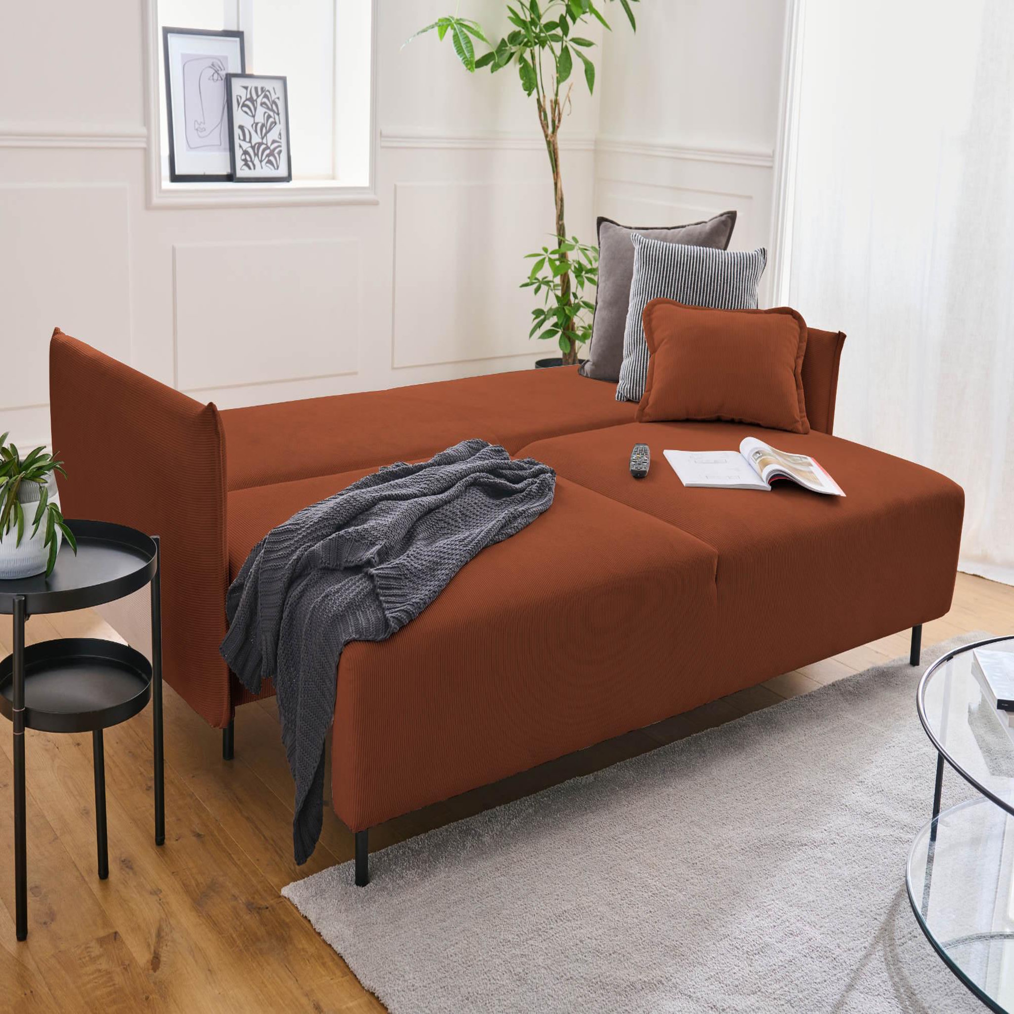 Voir la diapositive 2 : LISA DESIGN Valentina - canapé 3 places convertible - avec coffre - en velours côtelé - style contemporain