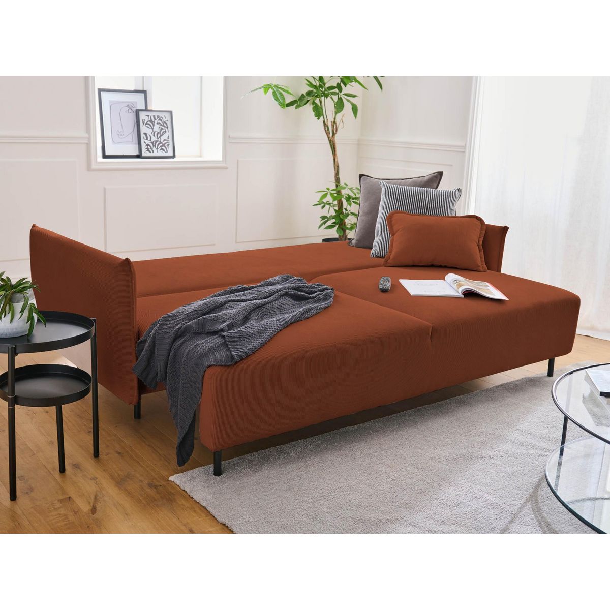 LISA DESIGN Valentina - canapé 3 places convertible - avec coffre - en velours côtelé - style contemporain