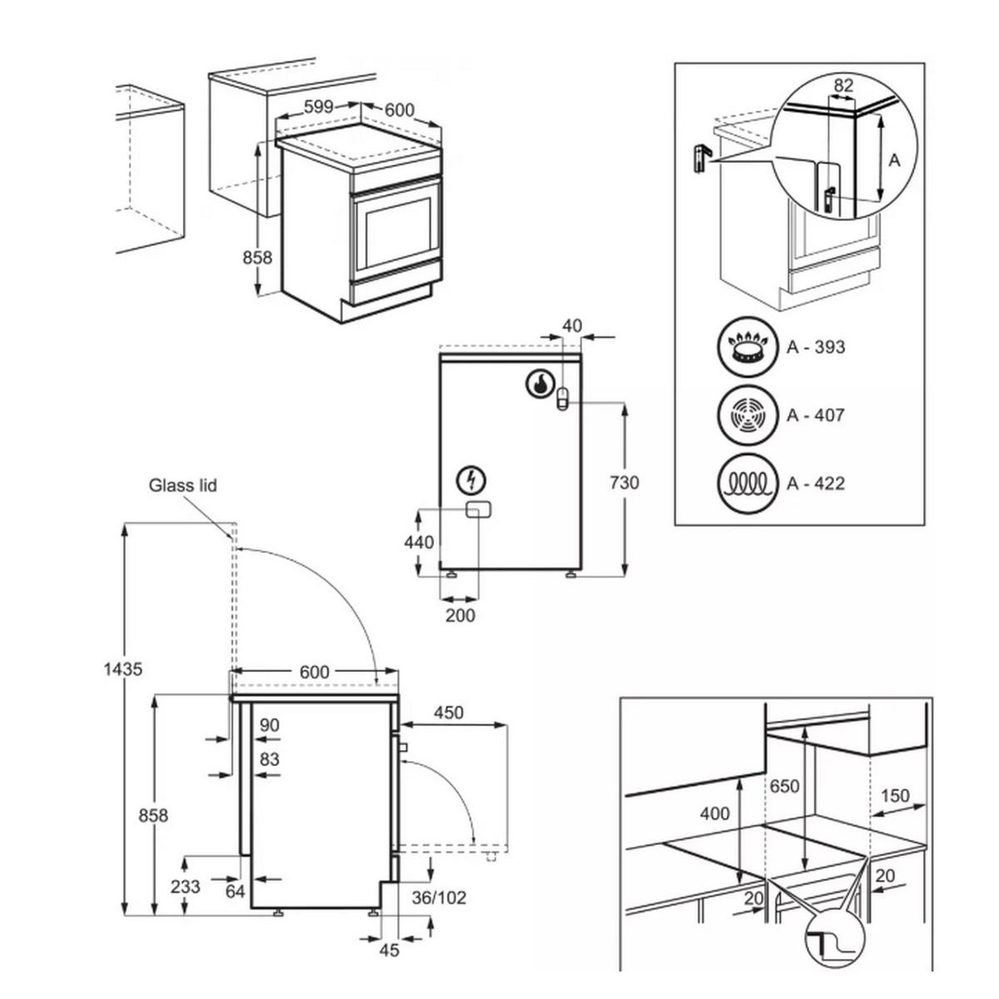 Voir la diapositive 4 : ELECTROLUX Cuisinière gaz 57l 4 foyers blanc - lkk620010w