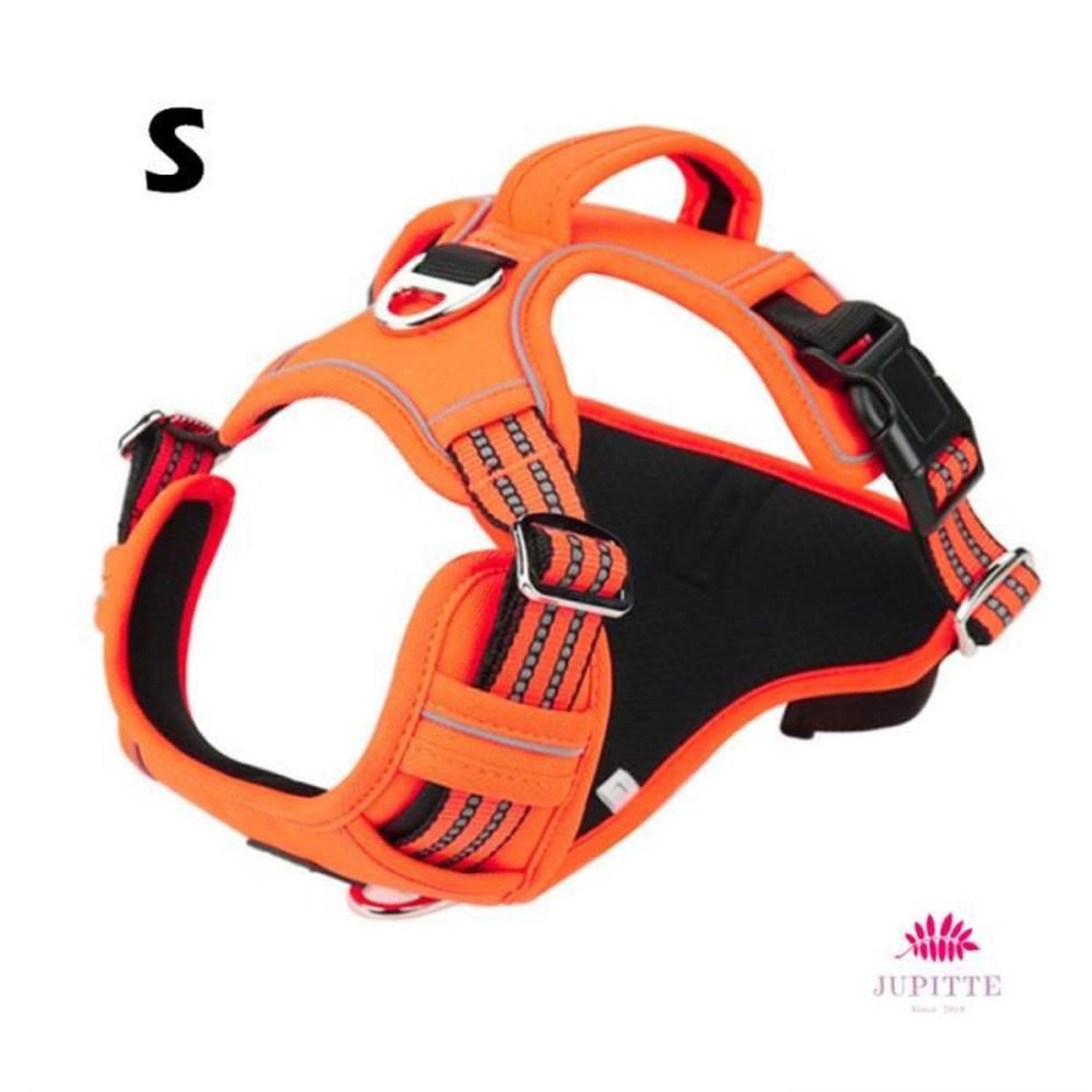 Harnais chien anti-traction taille S orange, poignée de contrôle, sangles réglables et éléments réfléchissants