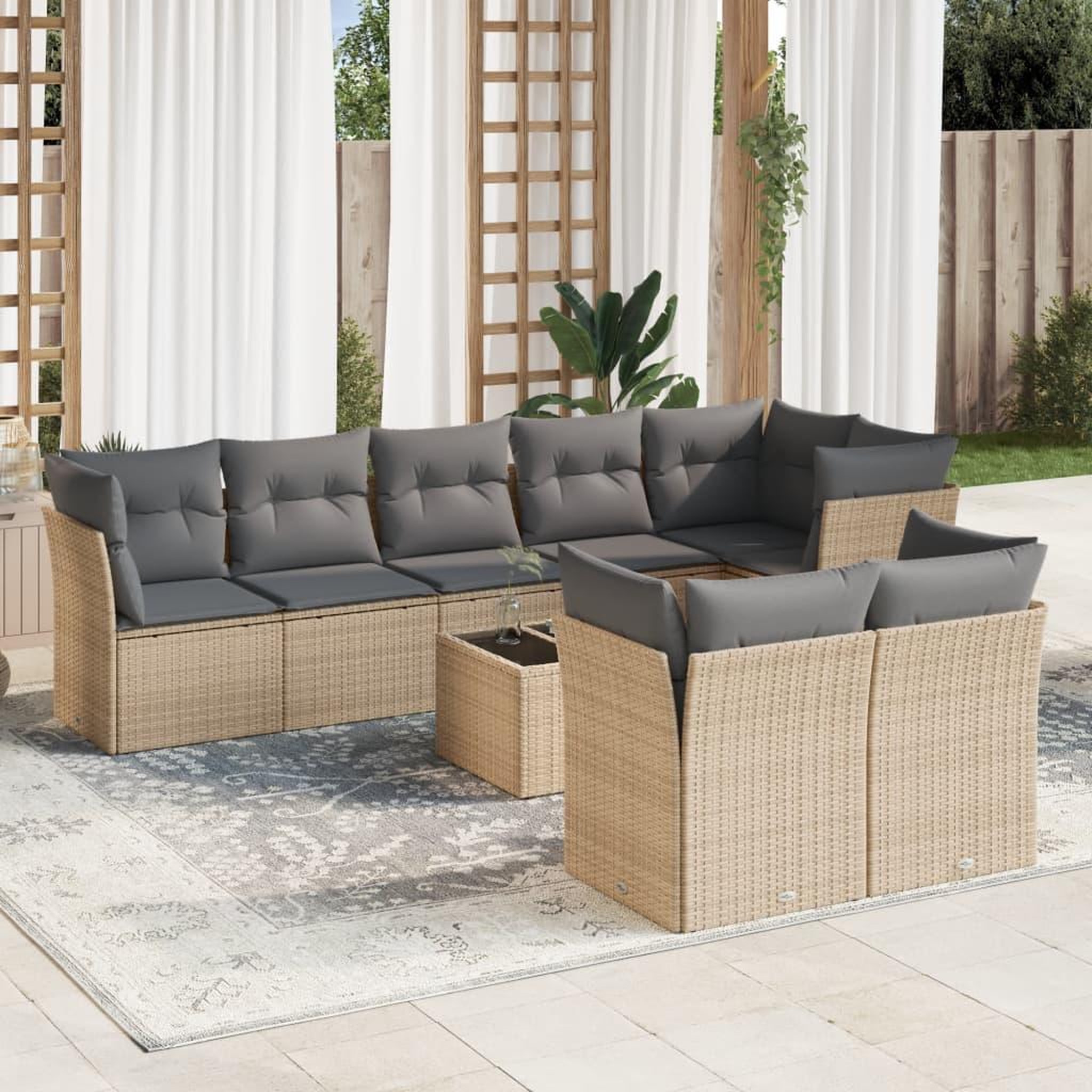 VIDAXL Salon de jardin avec coussins 9 pcs beige resine tressee