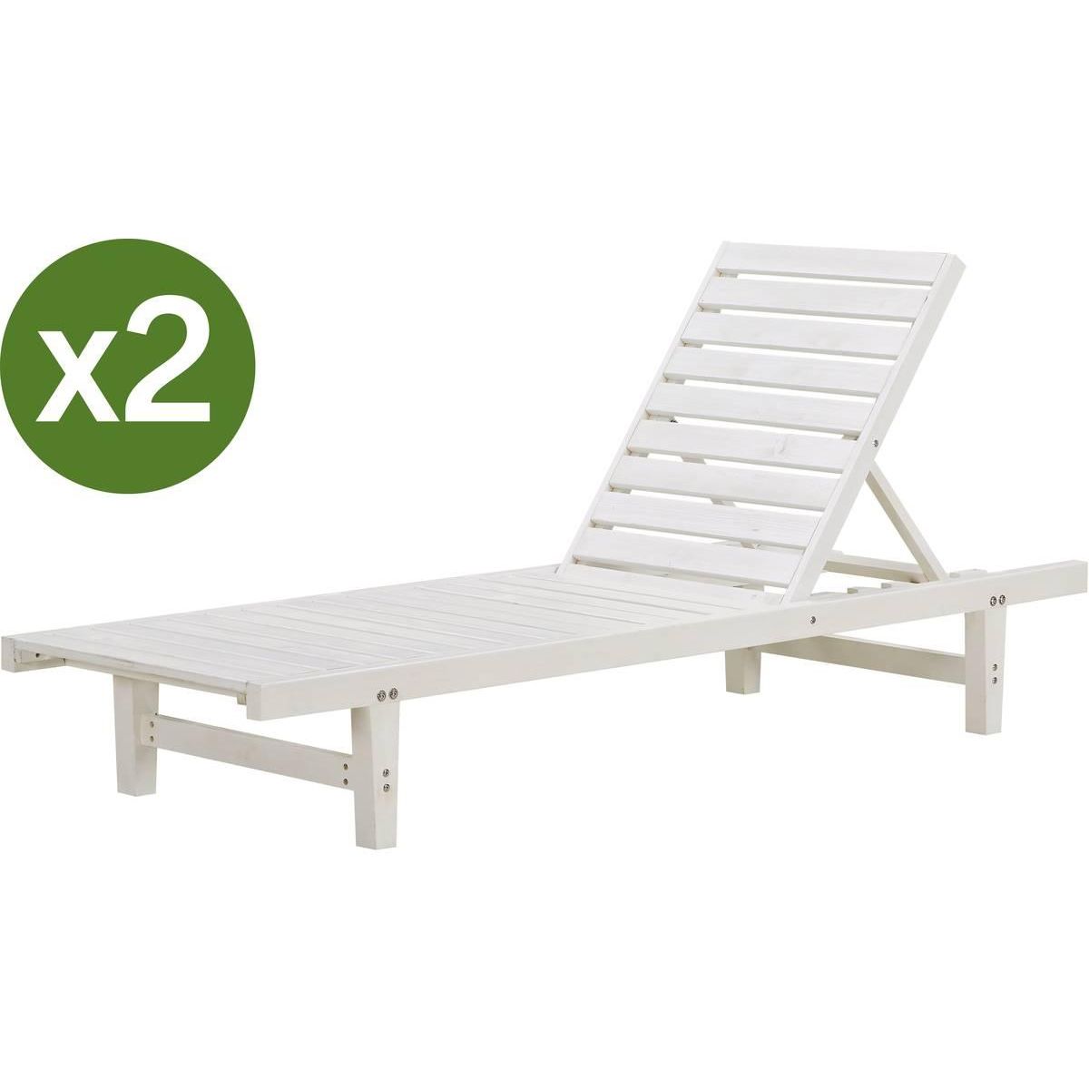 Habitat et Jardin Lot de 2 bains de soleil en bois  Rawai  - Blanc
