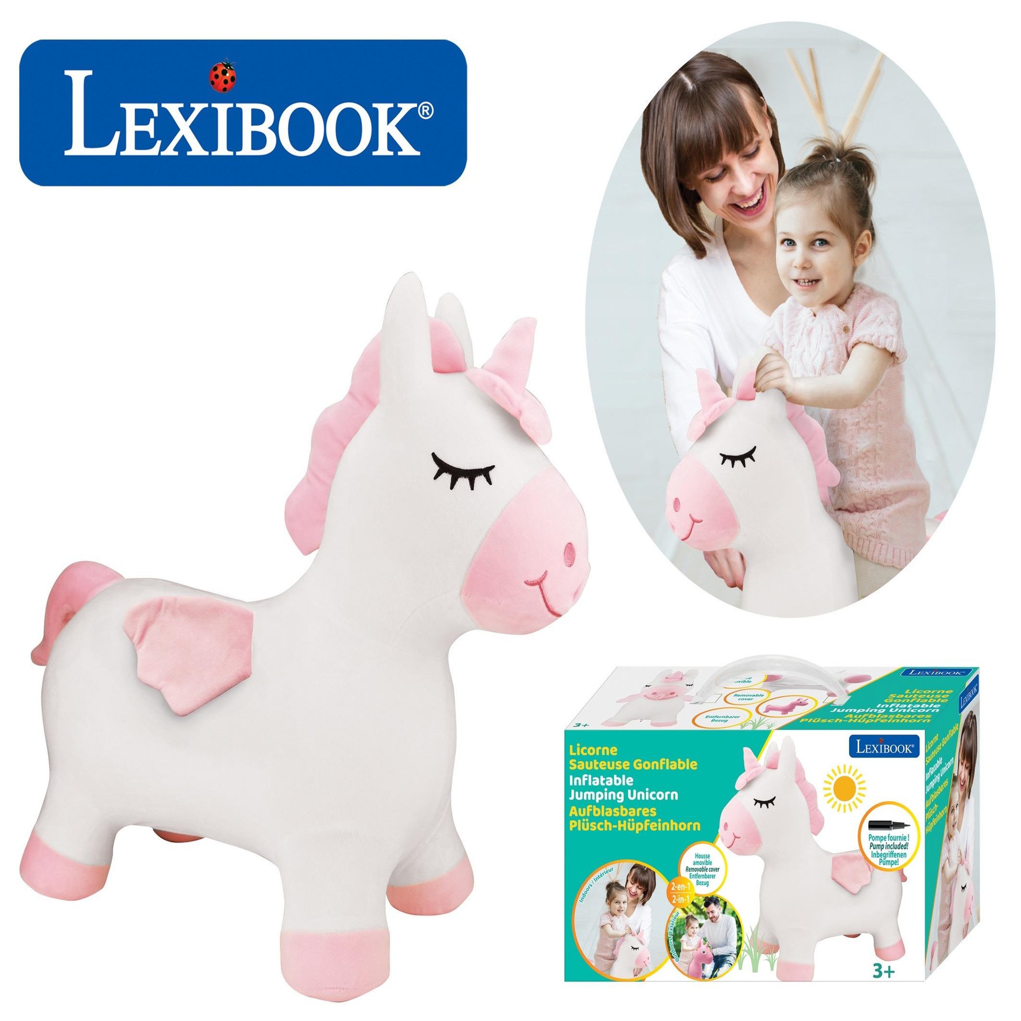 Voir la diapositive 2 : Lexibook Licorne Sauteuse Gonflable avec housse en peluche