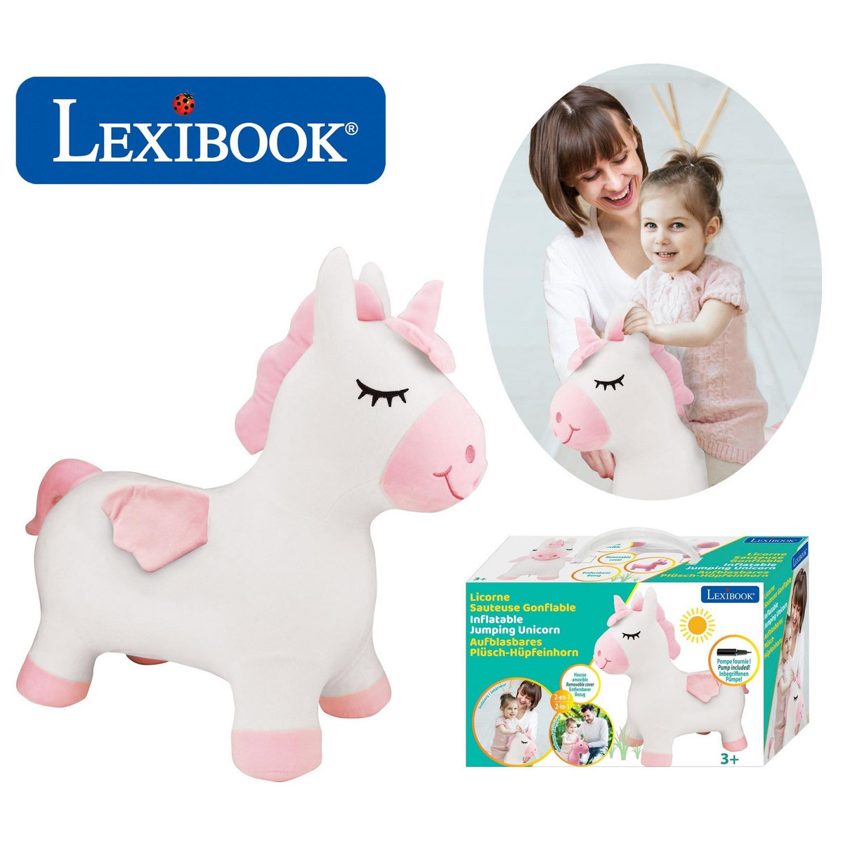 Lexibook Licorne Sauteuse Gonflable avec housse en peluche
