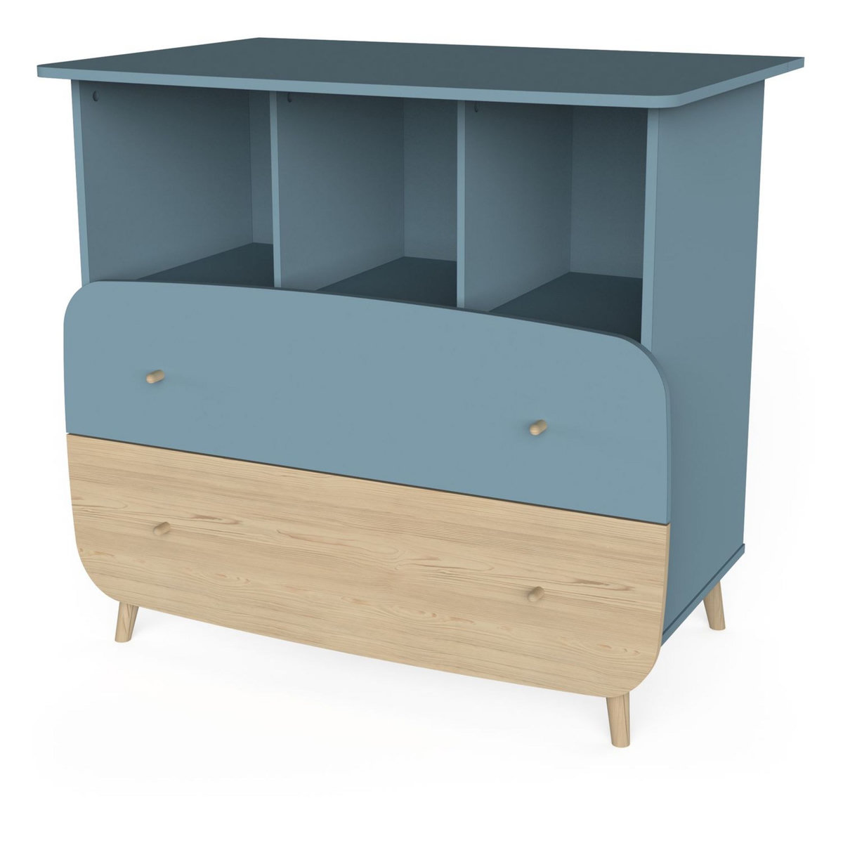 Commode bébé 2 tiroirs 3 niches bleu LINIA 