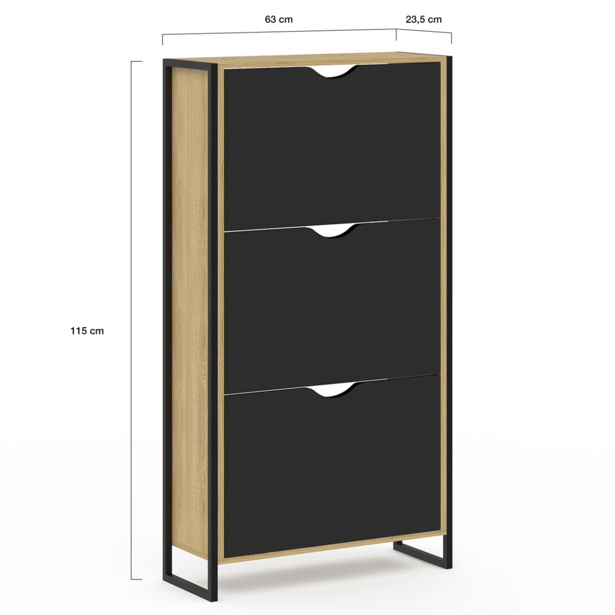 ID MARKET Meuble à chaussures 18 paires BOSTON 3 portes design industriel