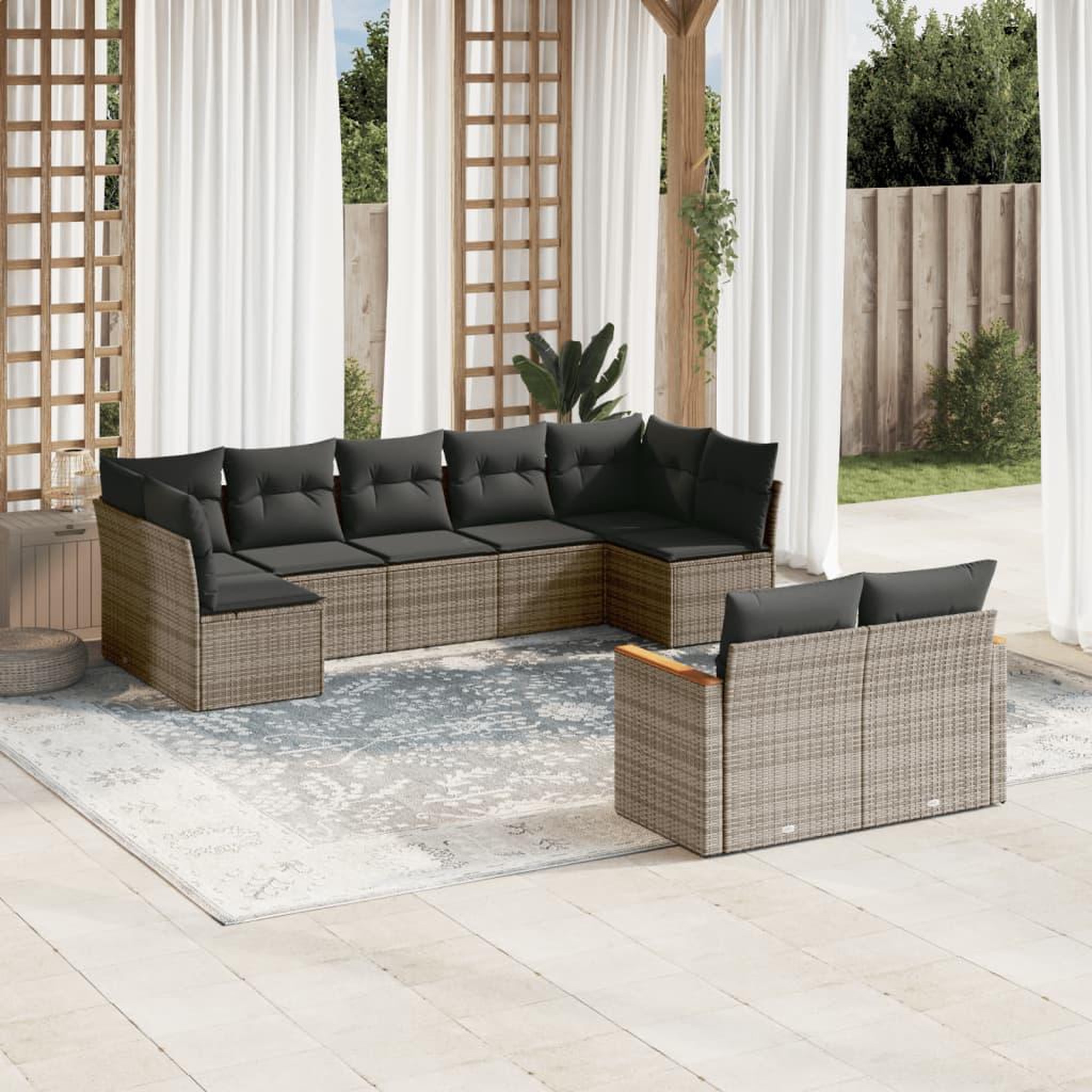 VIDAXL Salon de jardin 9 pcs avec coussins gris resine tressee