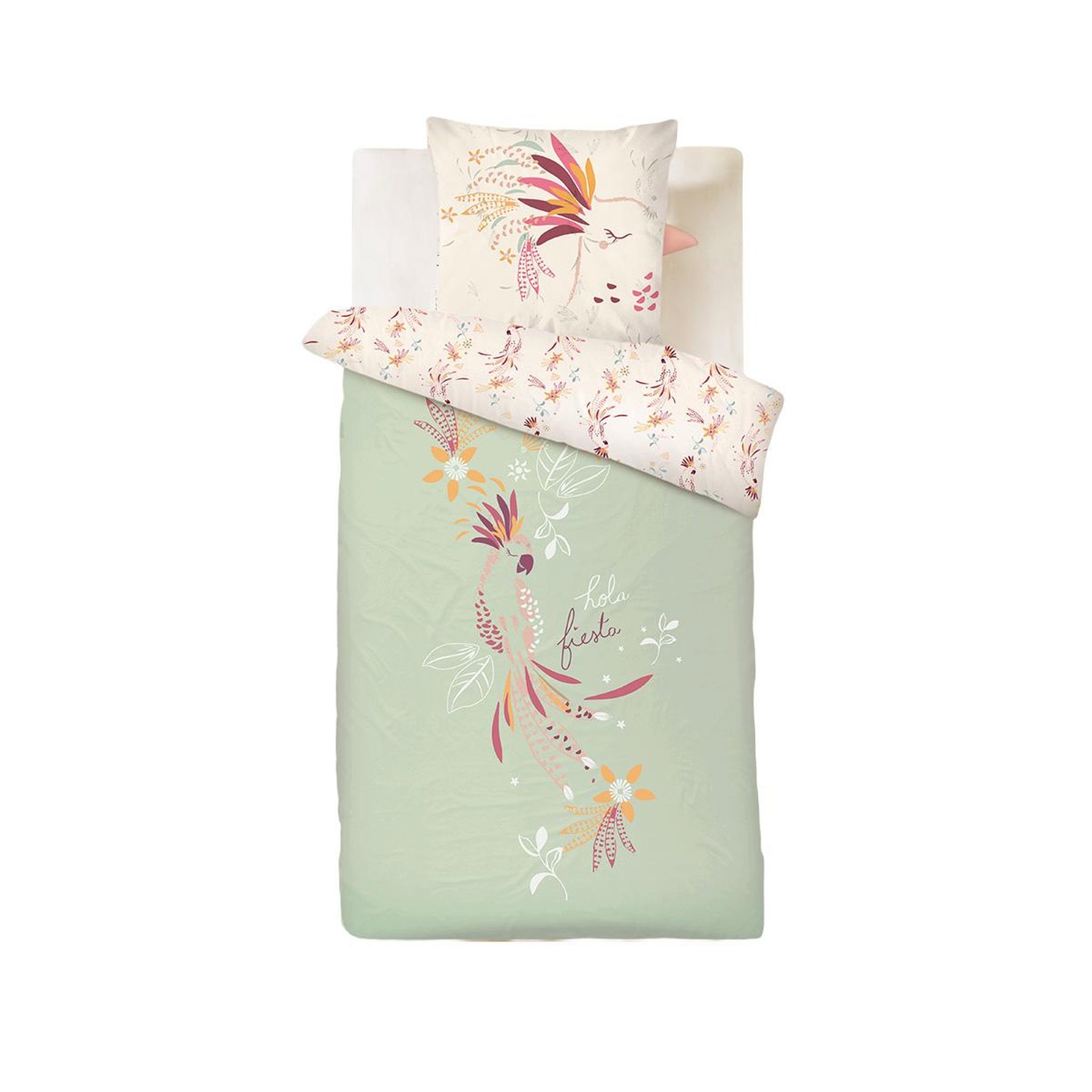 Petit Béguin Housse de couette enfant + taie d'oreiller Fiesta. Coloris disponibles : Vert