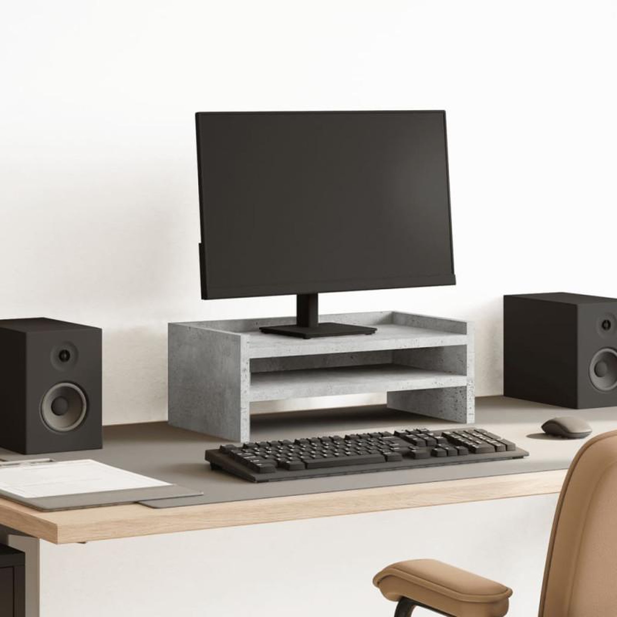 Voir la diapositive 1 : VIDAXL Support de moniteur gris béton 42x24x16 cm bois d ingénierie