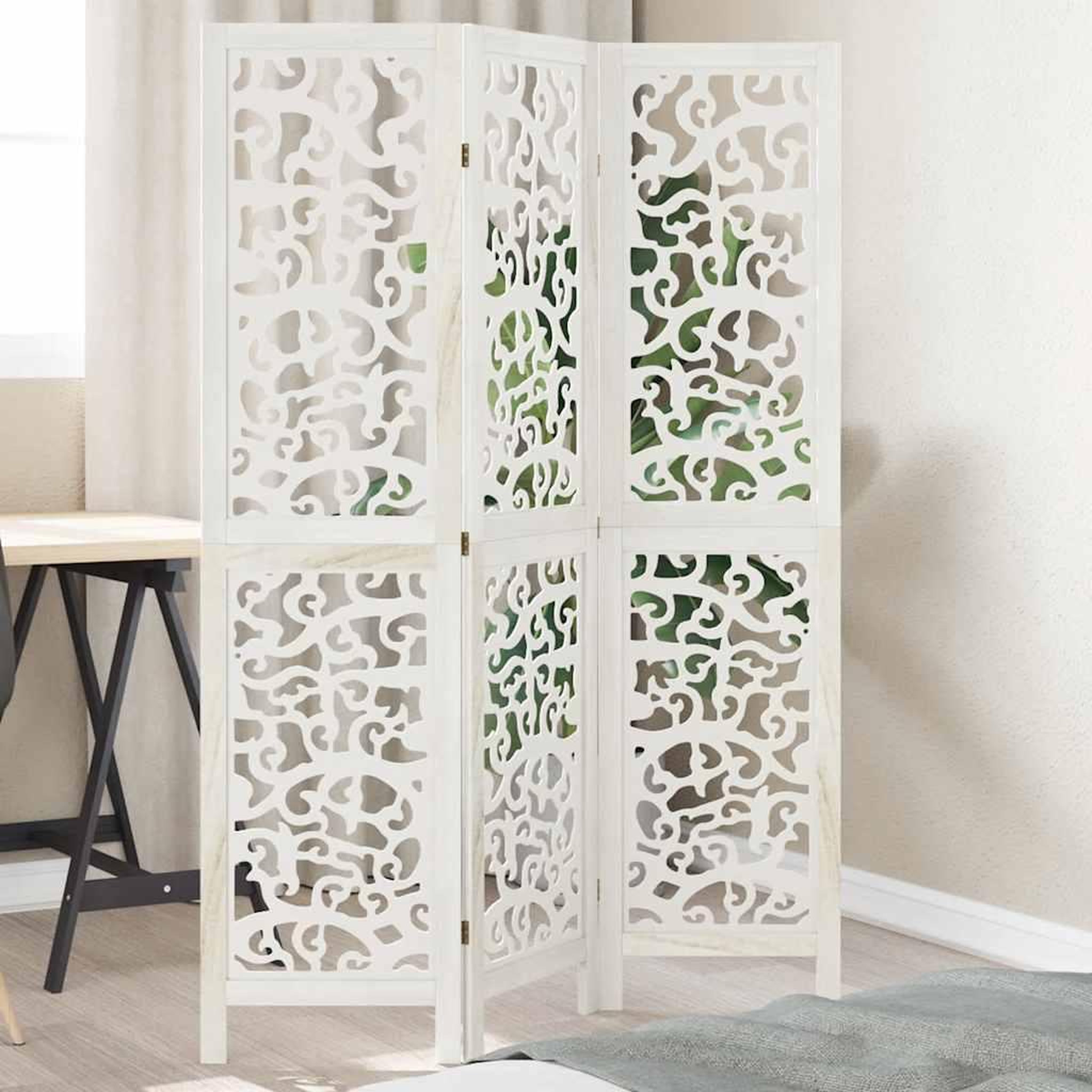 VIDAXL Cloison de separation 3 panneaux blanc bois de paulownia massif