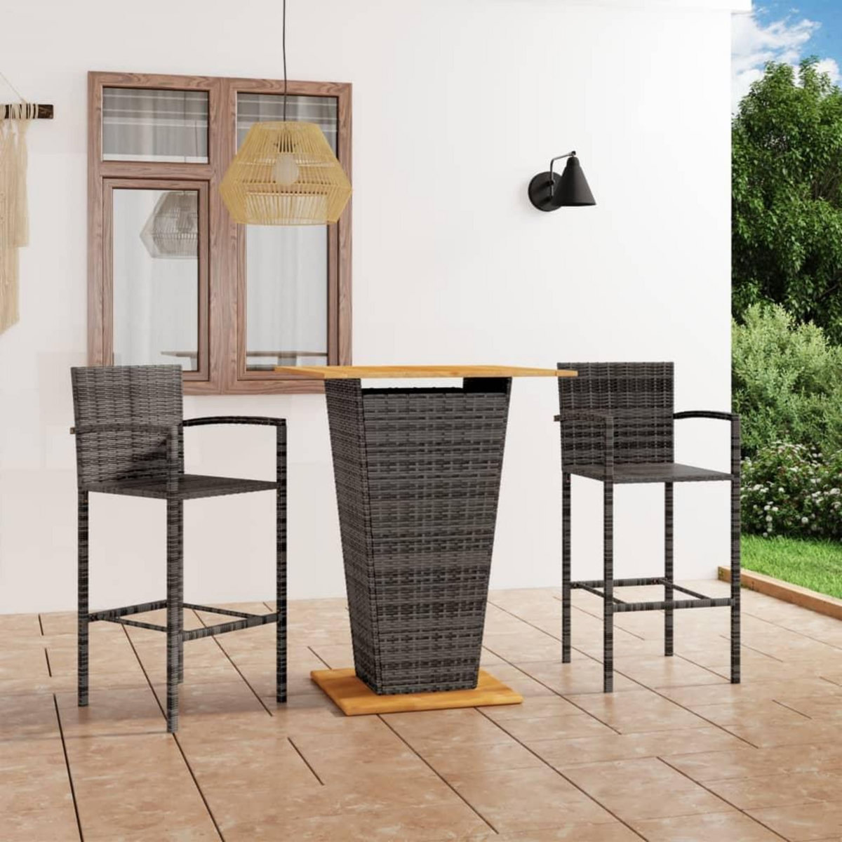 VIDAXL Ensemble de bar de jardin 3 pcs Gris