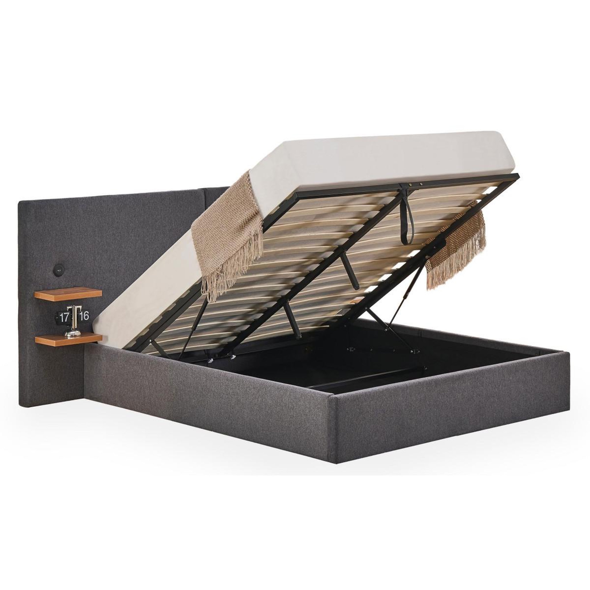 Voir la diapositive 2 : Paris Prix Lit coffre avec tablettes & usb  mike  140x190cm gris