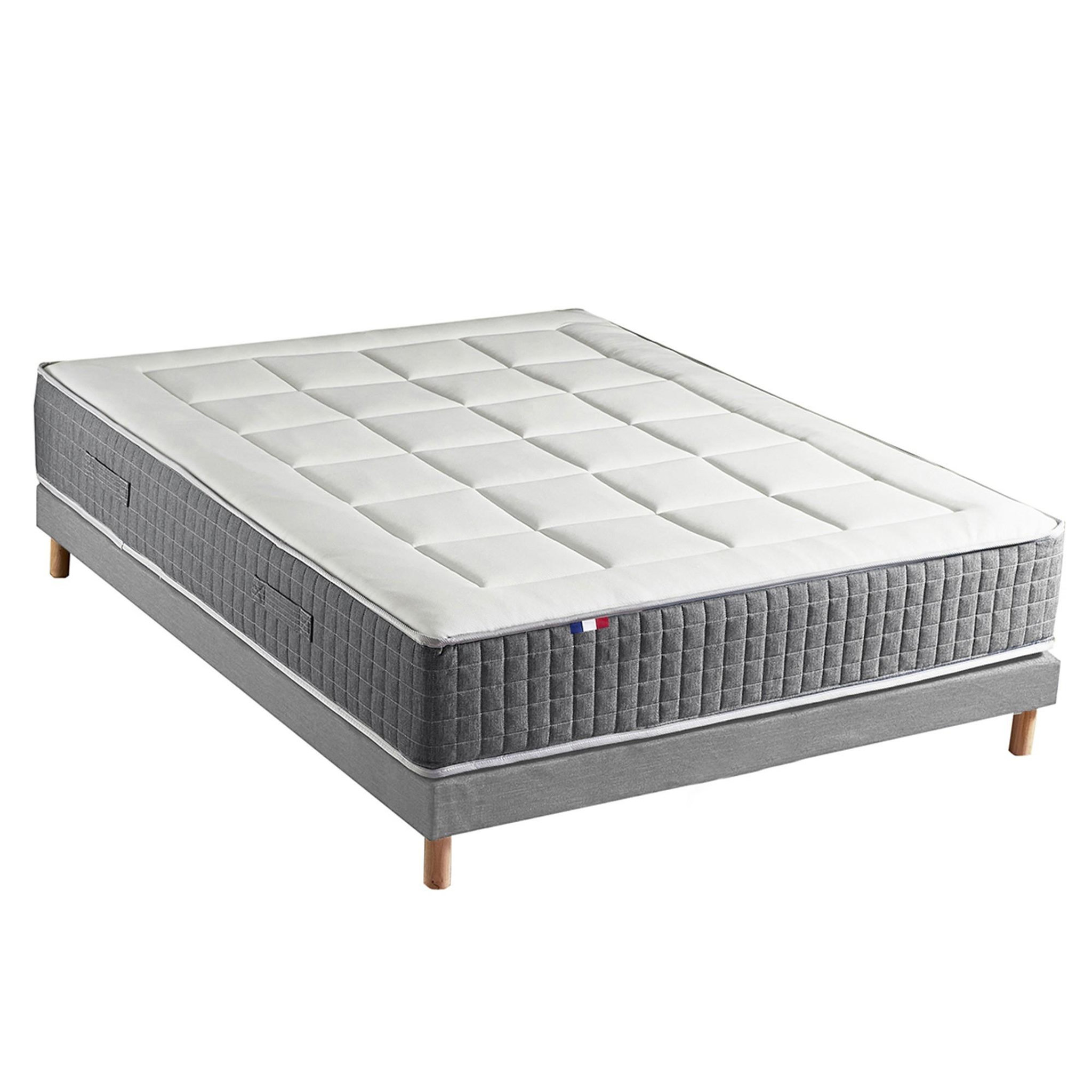 Voir la diapositive 2 : IDLITERIE Ensemble Matelas Ressort 7 zones H.28cm + Sommier Fabriqué en France MAX
