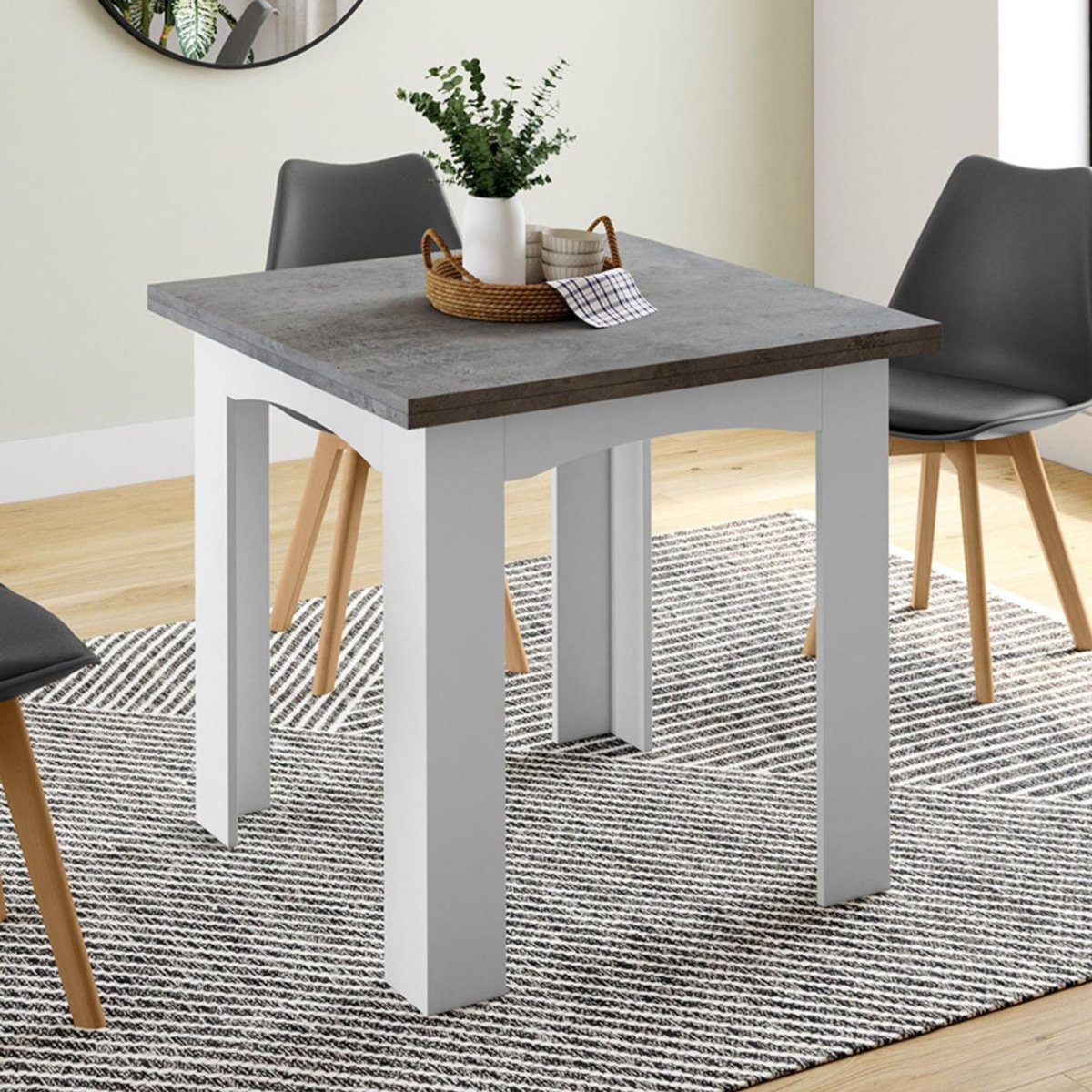 ID MARKET Table à manger extensible rectangle DONA 4-8 personnes plateau effet béton 80-160 cm