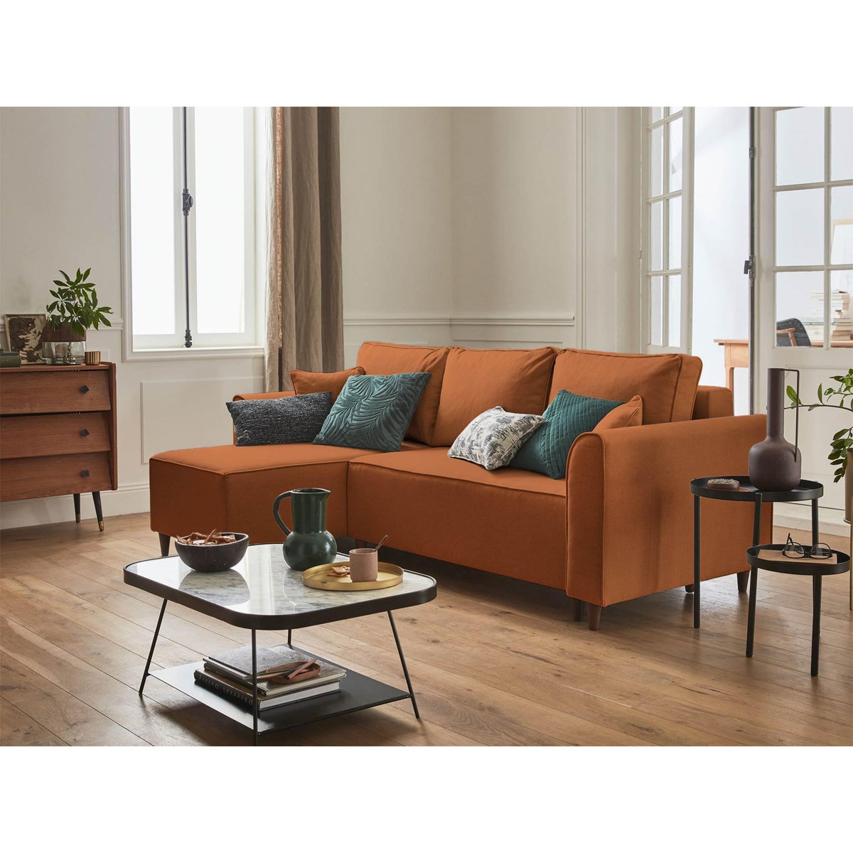 BEST MOBILIER Saphir - canapé d'angle réversible 4 places - convertible - avec coffre - en tissu
