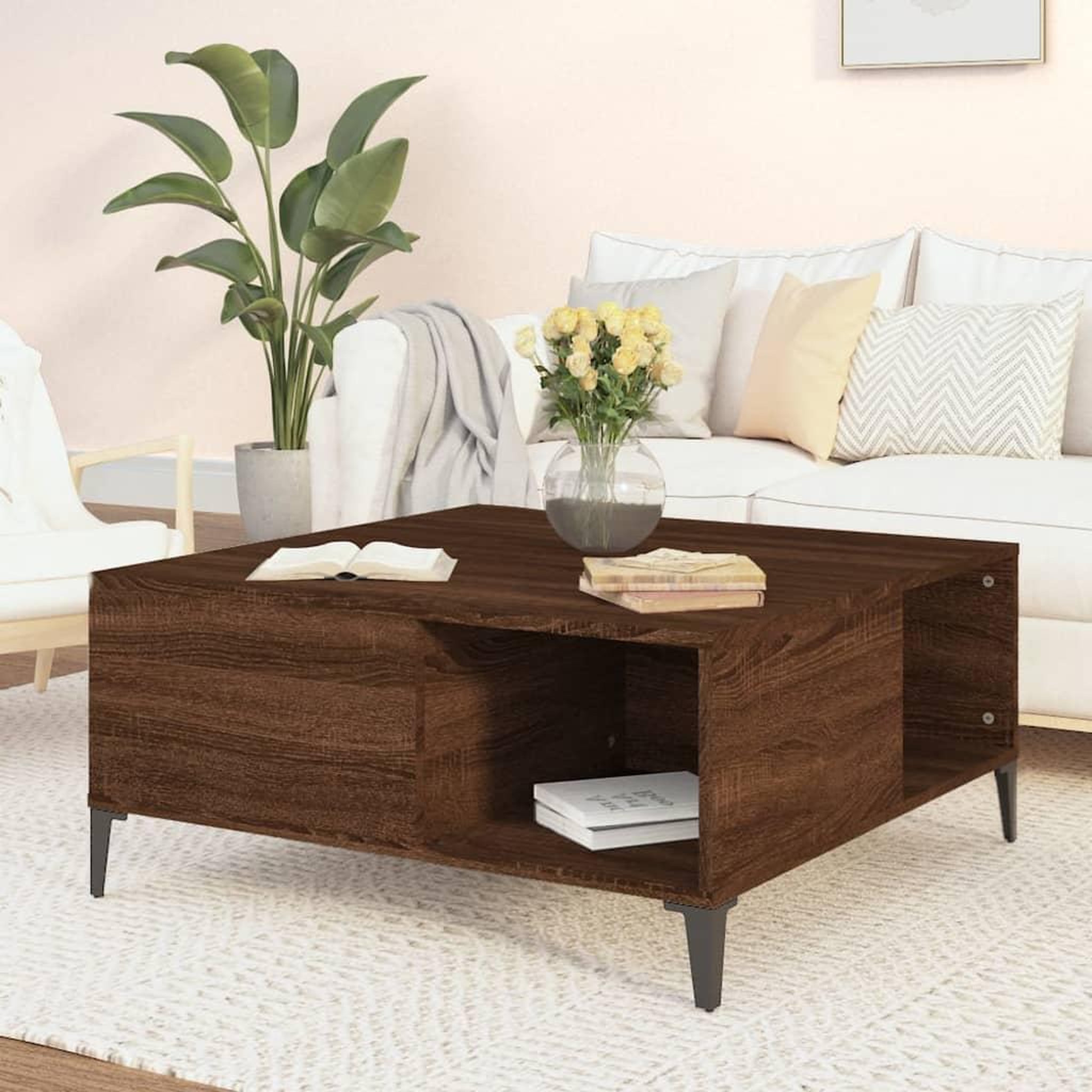 Voir la diapositive 1 : VIDAXL Table basse chene marron 80x80x36,5 cm bois d'ingenierie