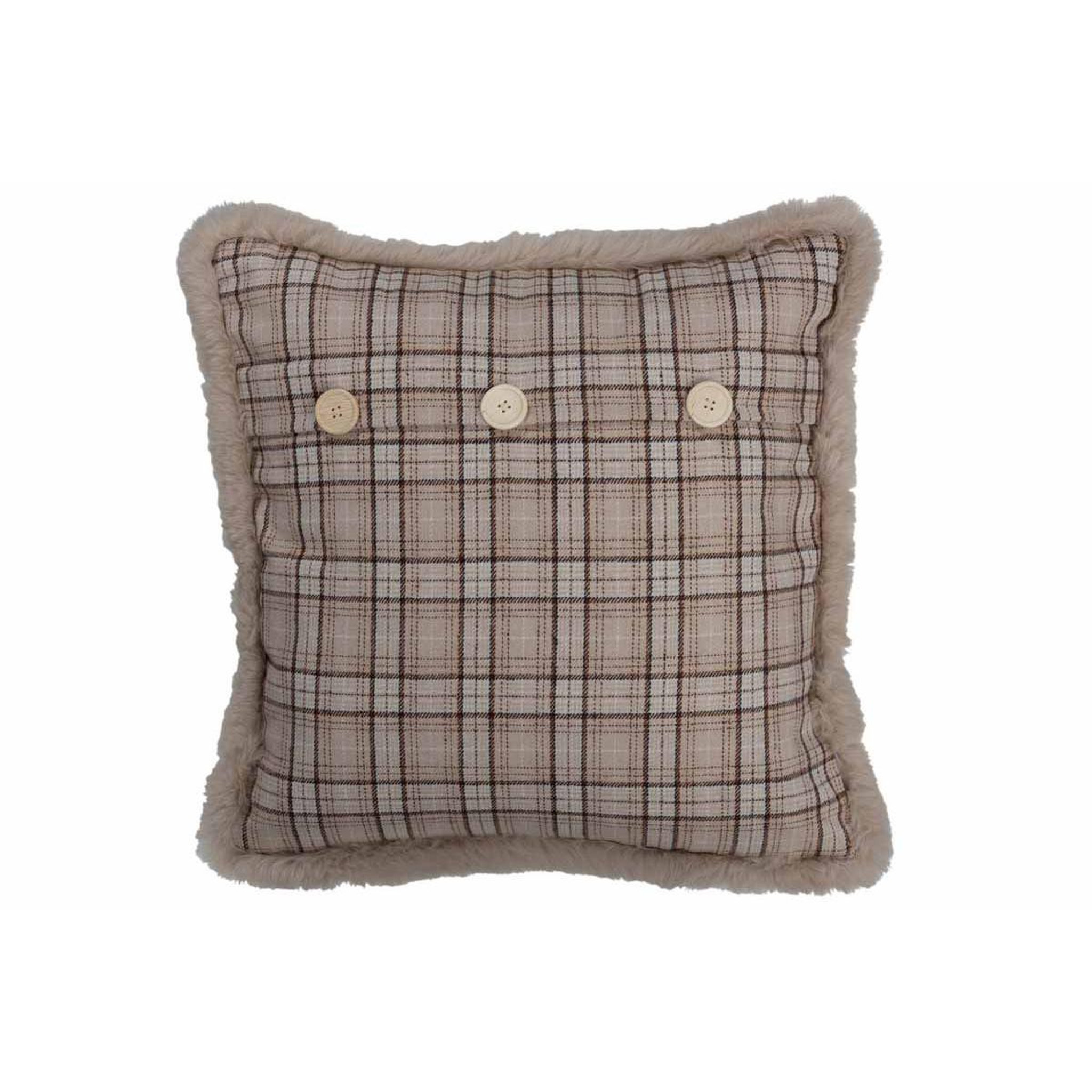 Voir la diapositive 2 : J-LINE Coussin déco imprimé  quadrille  45x45cm beige