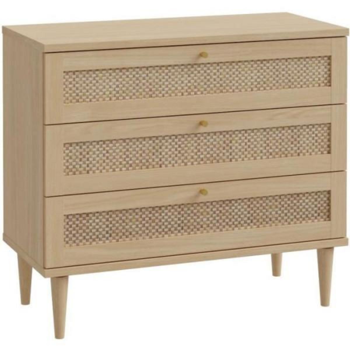 MARKET24 Commode - 3 tiroirs - Décor Chene- Cannage - L90,4 x P41,4 x H80 cm - CALASETTA