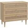 Voir la diapositive 3 : MARKET24 Commode - 3 tiroirs - Décor Chene- Cannage - L90,4 x P41,4 x H80 cm - CALASETTA