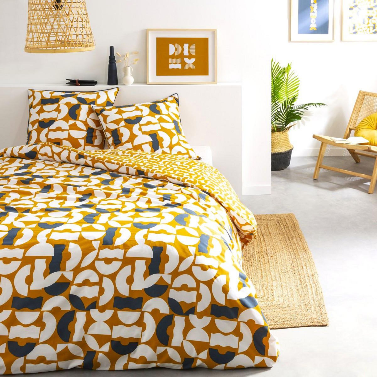 FUTURE HOME Parure de lit 2 personnes géométrique réversible