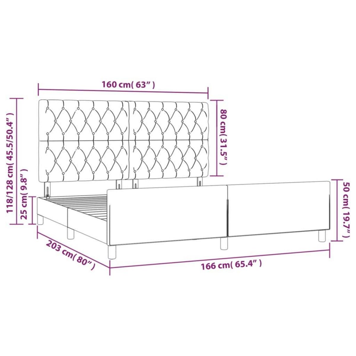 VIDAXL Cadre de lit sans matelas gris fonce 160x200 cm tissu