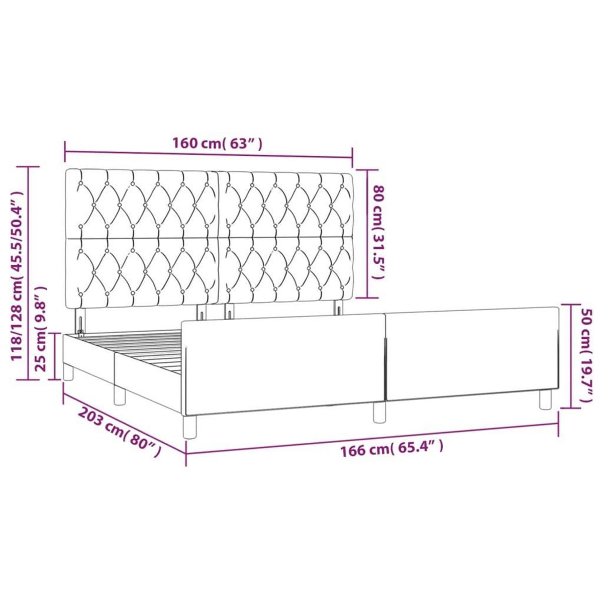 VIDAXL Cadre de lit sans matelas gris fonce 160x200 cm tissu