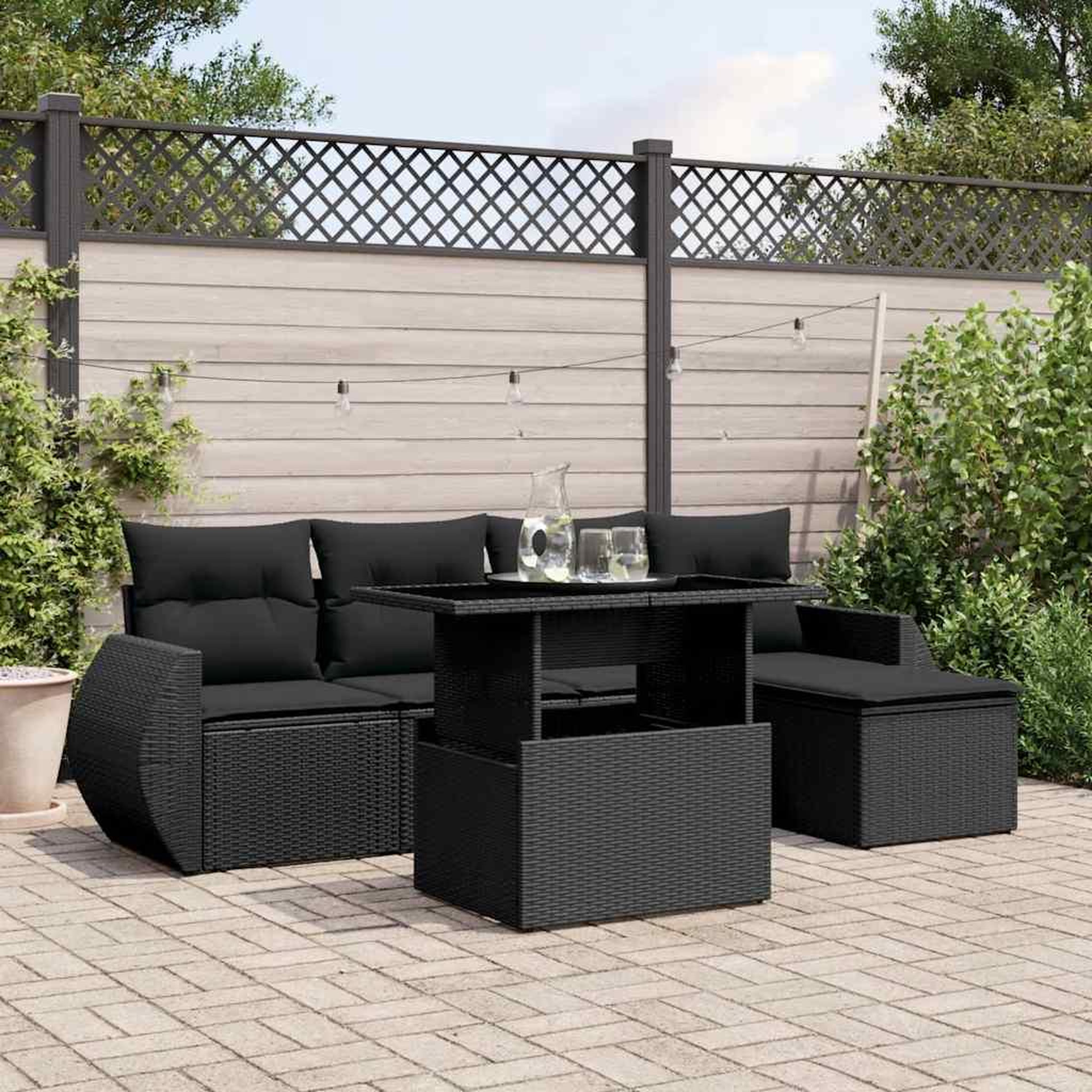VIDAXL Salon de jardin 6 pcs avec coussins noir resine tressee