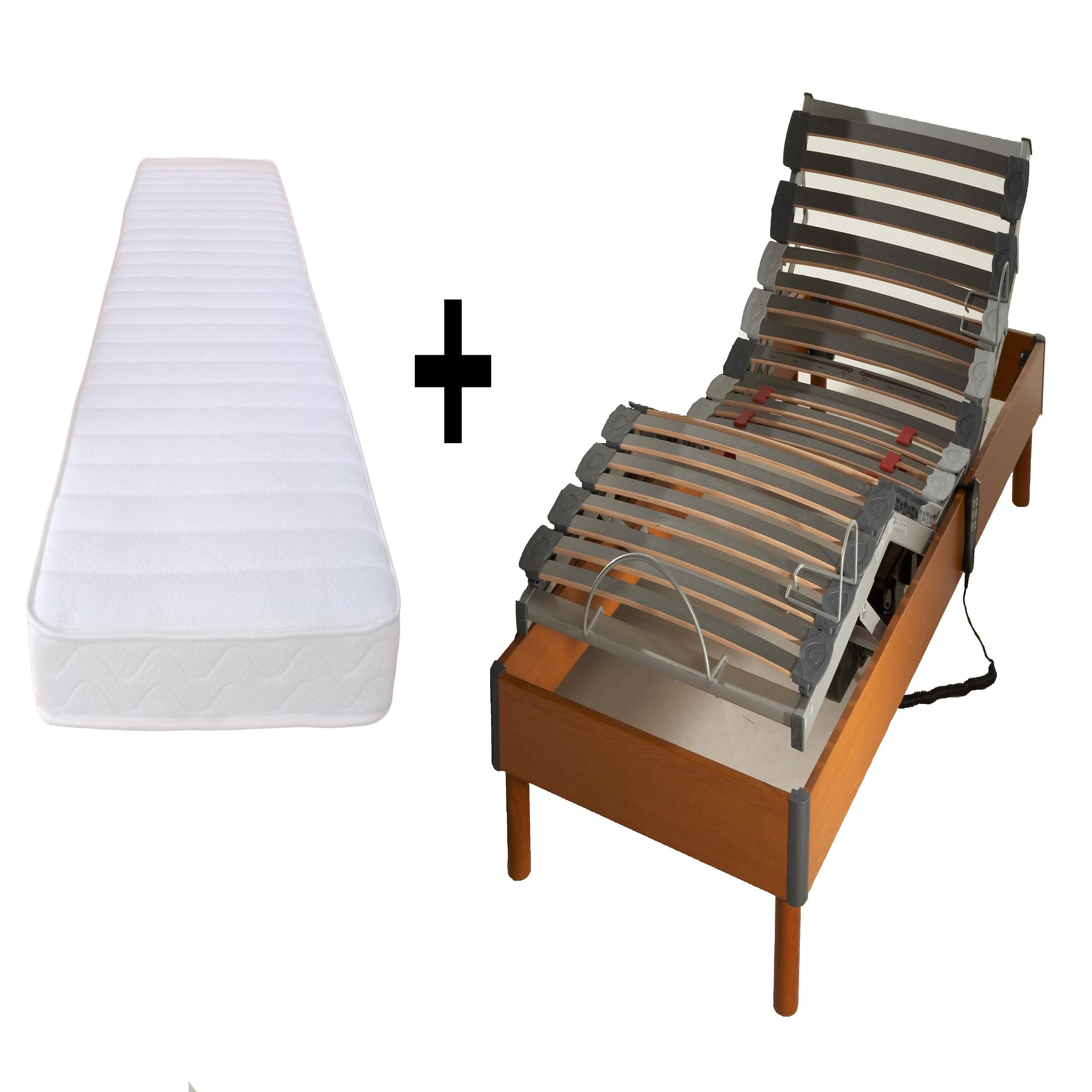 Voir la diapositive 2 : Ensemble lit relaxation électrique TPR matelas 100% latex 3 zones 63kg/m3 + sommier avec réglage fermeté au niveau lombaire  SYMPHONIE