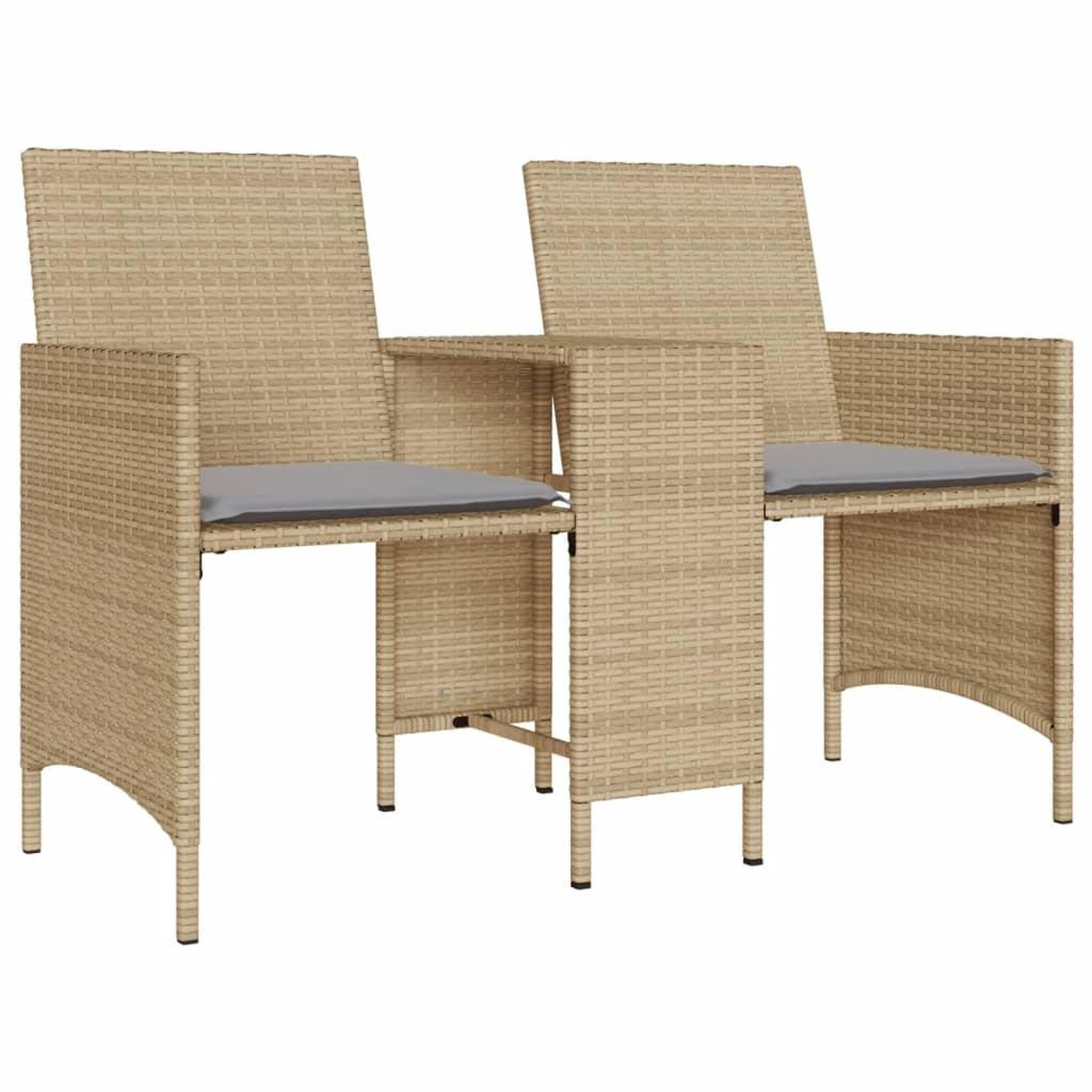 Voir la diapositive 4 : VIDAXL Canape de jardin 2 places avec table et tabourets beige rotin