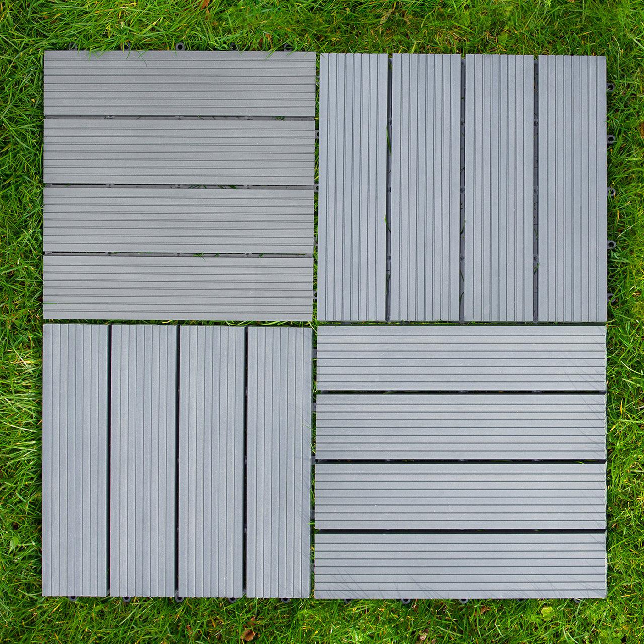 Voir la diapositive 3 : MONSTERSHOP 33 dalles en bois composite gris 30 x 30 cm