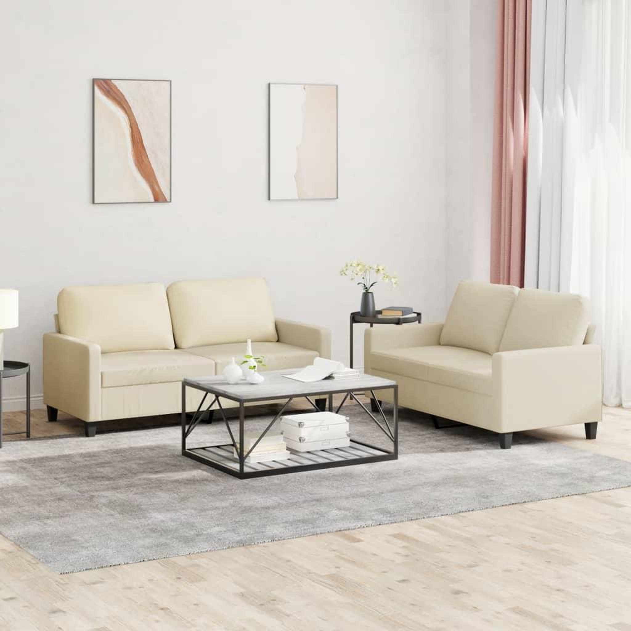 VIDAXL Ensemble de canapes 2 pcs avec coussins Creme Similicuir