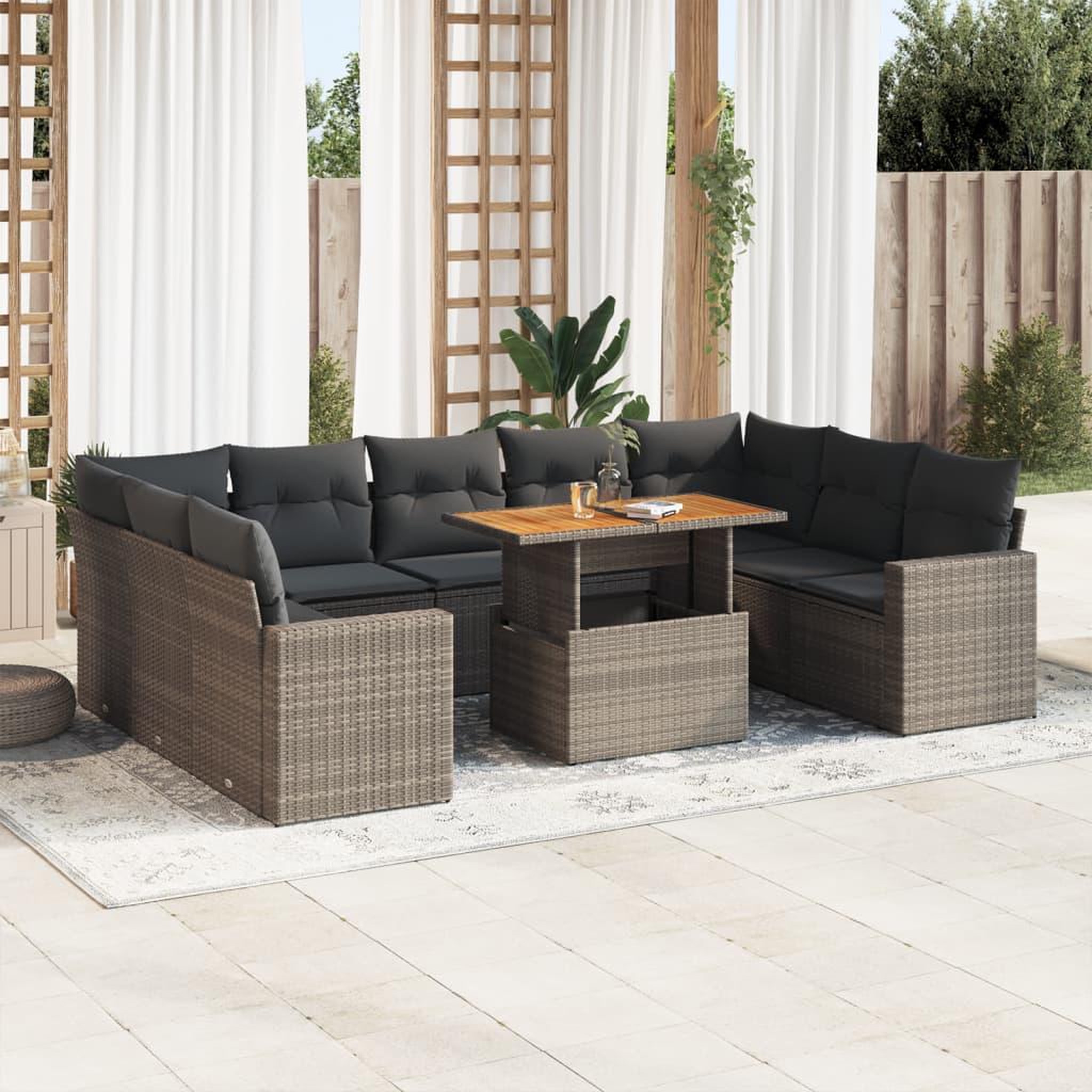 VIDAXL Salon de jardin avec coussins 10 pcs gris resine tressee