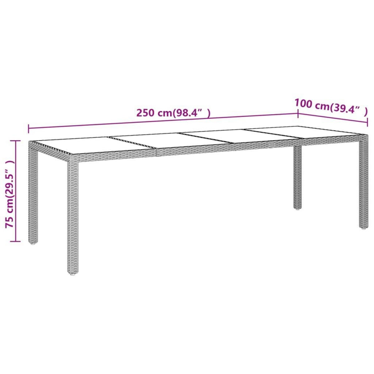 VIDAXL Table de jardin avec dessus en verre marron resine tressee