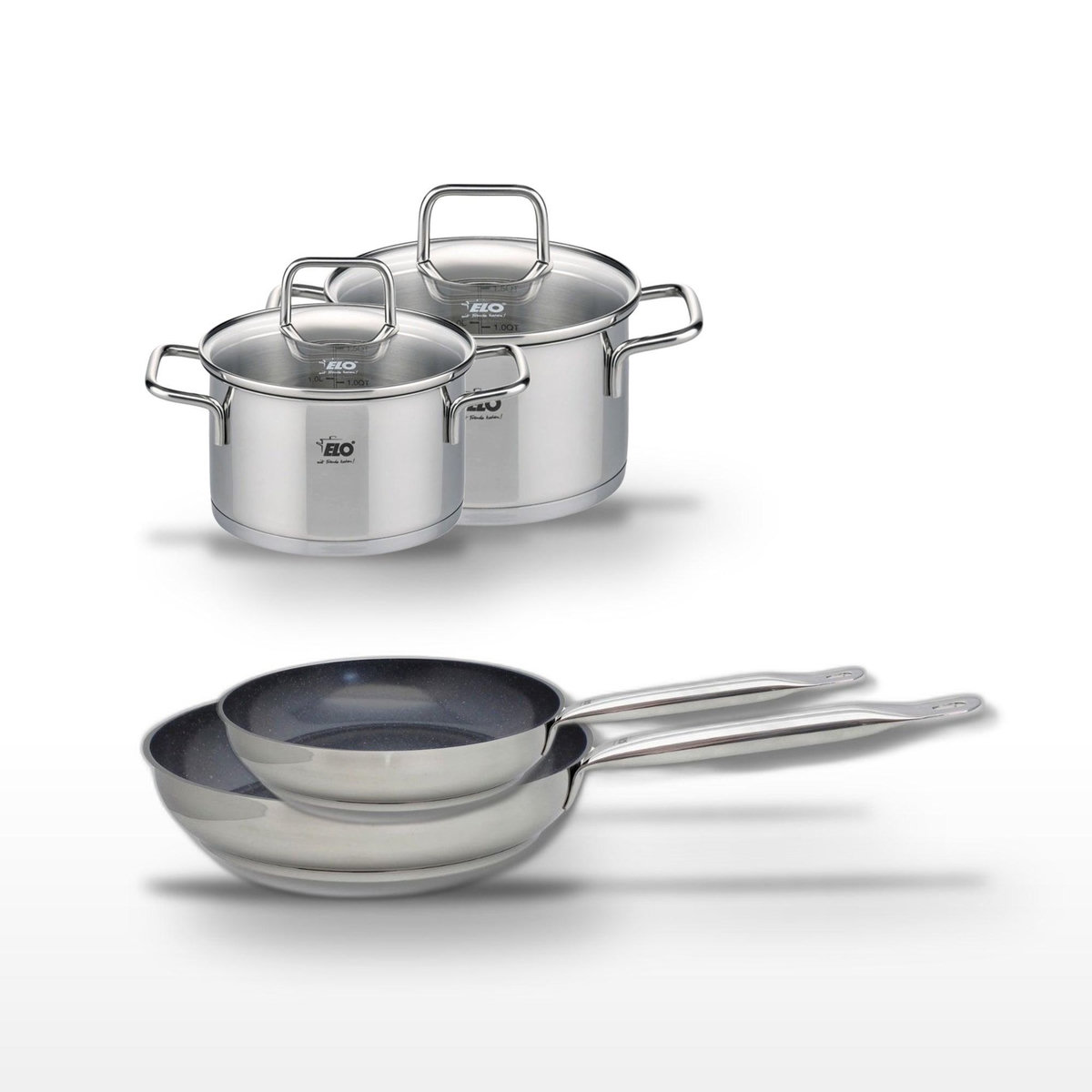 ELO Lot de 2 Poêles 24/28 cm Elo Profi Therm Platinum et 2 Faitouts 14/16 cm