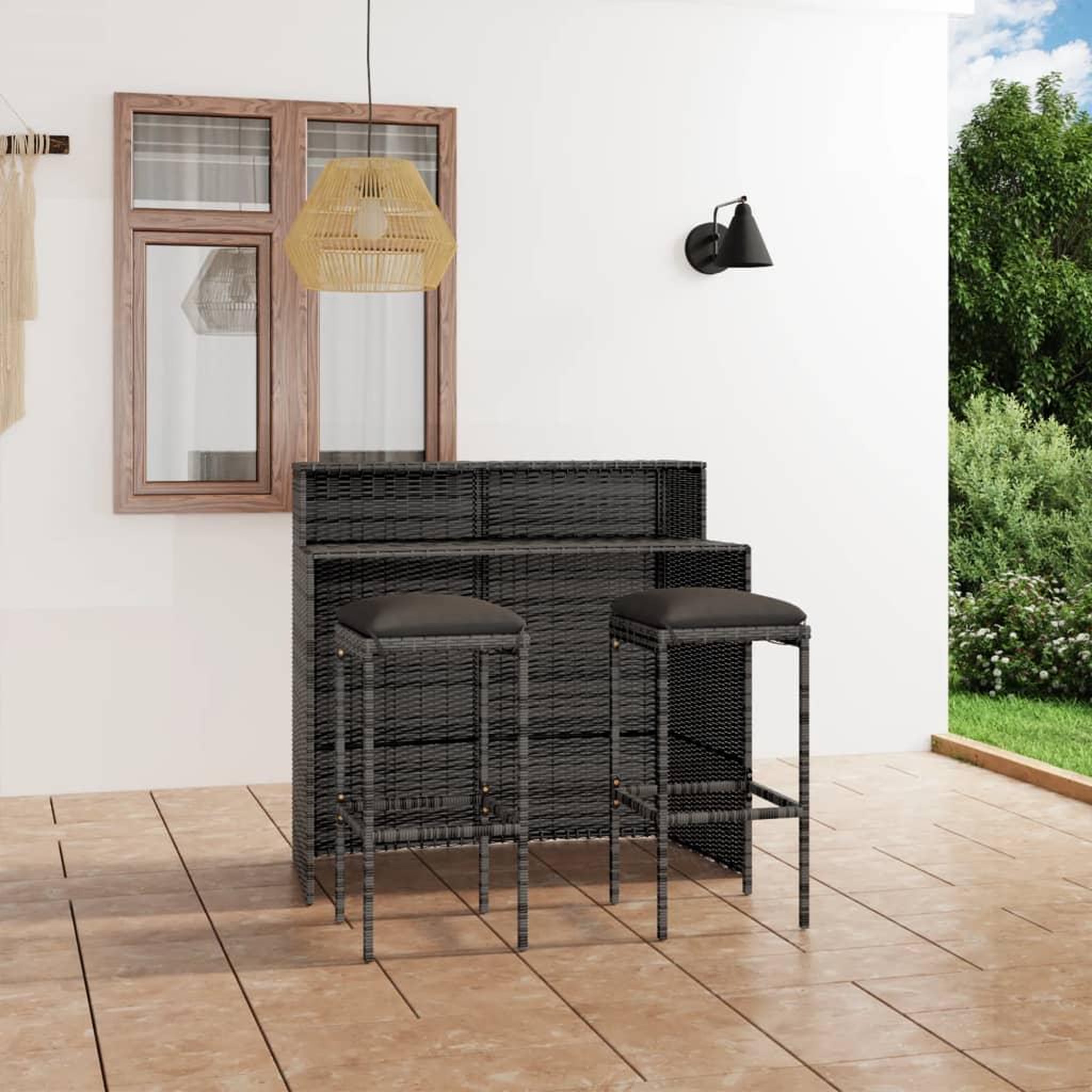 Voir la diapositive 1 : VIDAXL Ensemble de bar de jardin avec coussins 3 pcs Gris