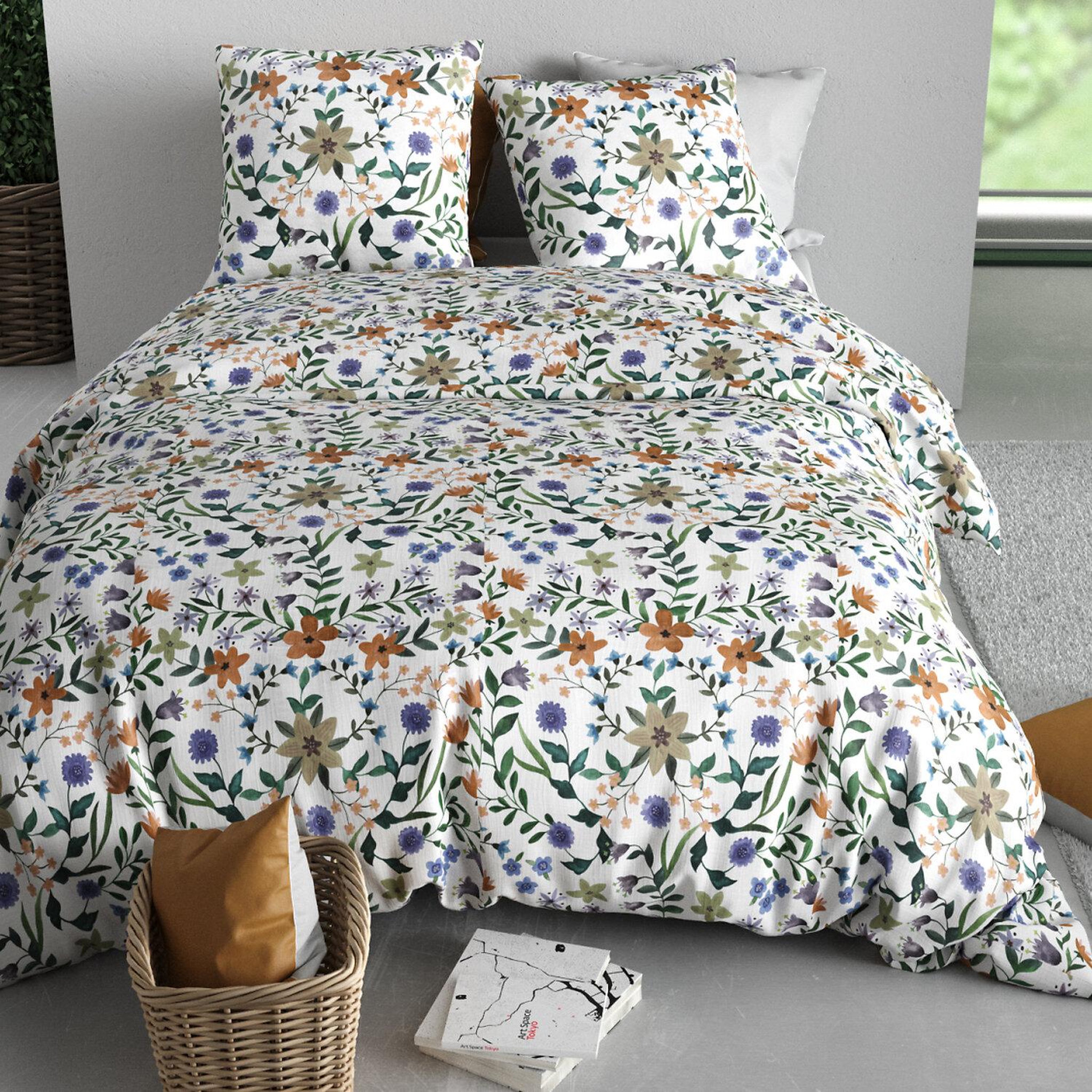 Voir la diapositive 3 : ATELIER DU COTON Parure housse de couette imprimée 100% coton 57fils veitchs