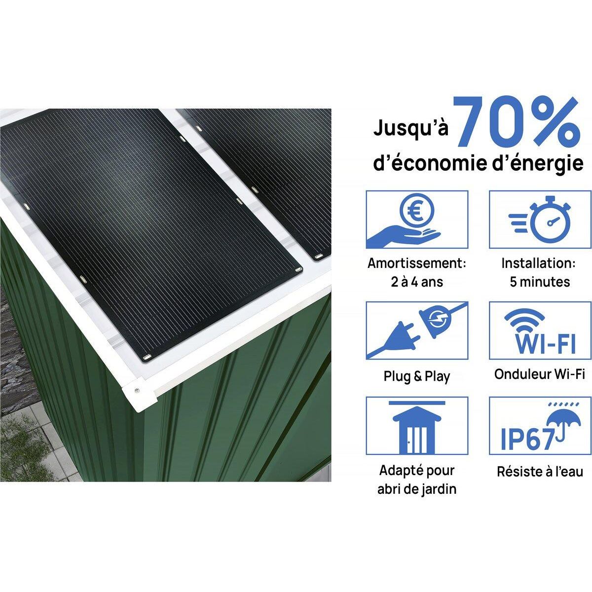 Habitat et Jardin Abri de jardin métal -  Rosas  - 7,06 m² avec panneaux solaires - Vert