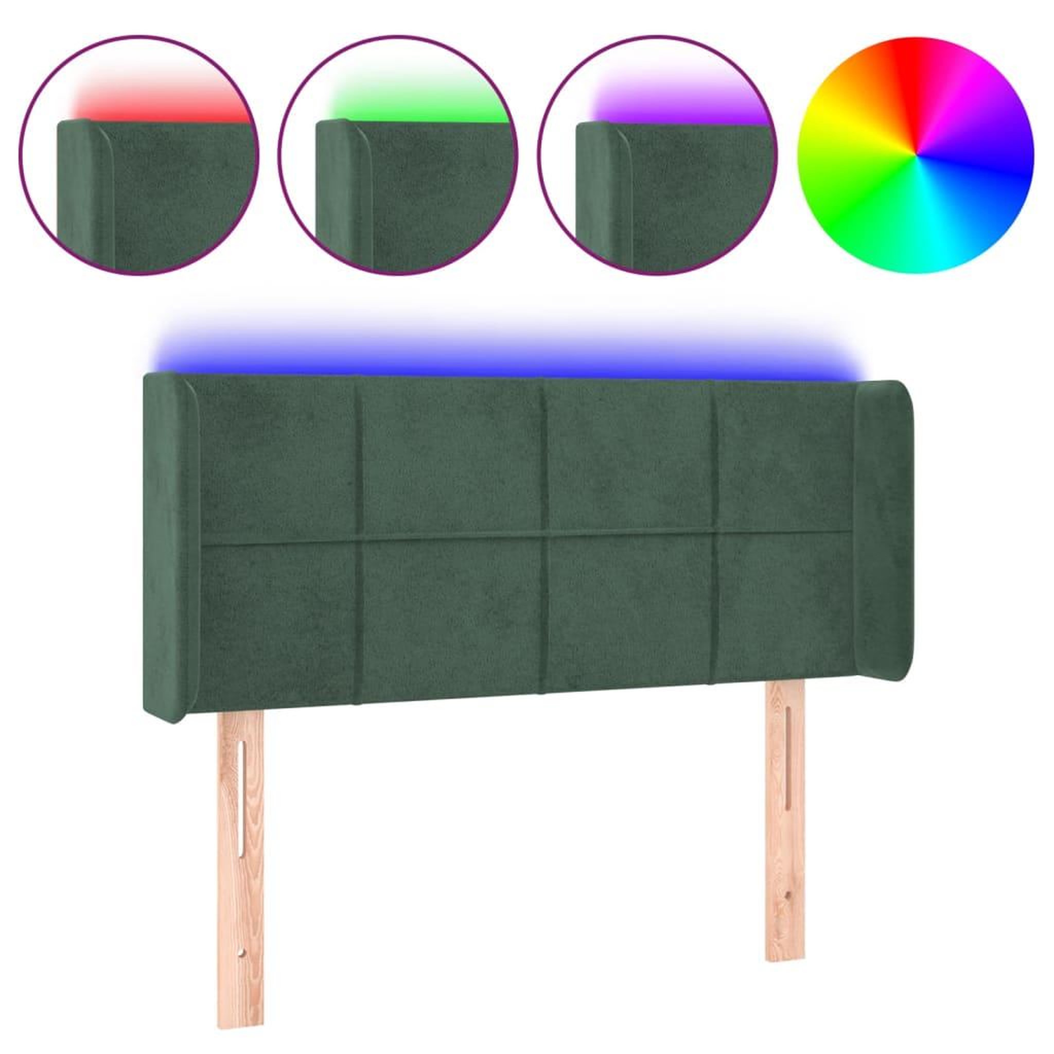 Voir la diapositive 2 : VIDAXL Tete de lit a LED Vert fonce 93x16x78/88 cm Velours