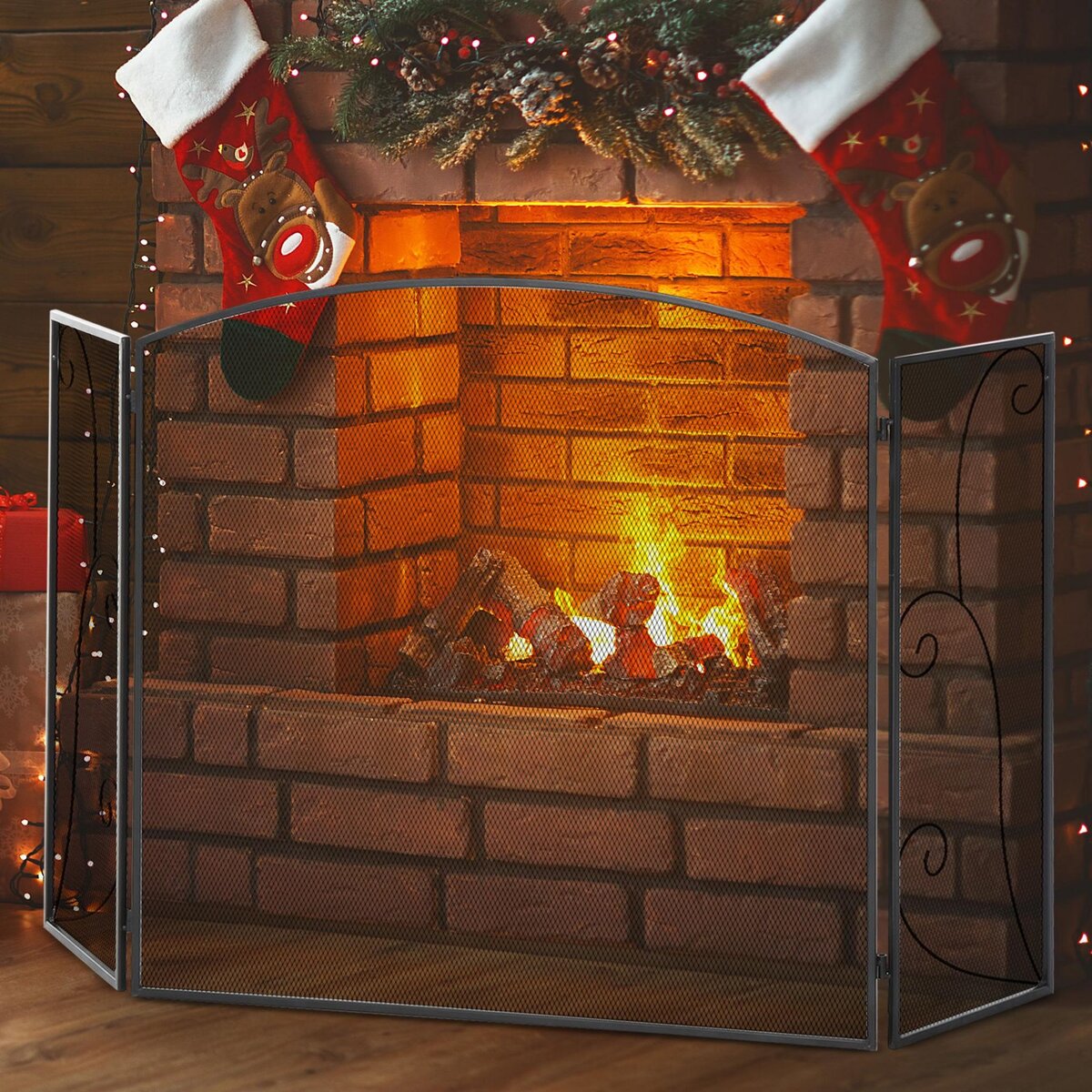 HOMCOM Pare-feu cheminée ou poêle - pare-étincelles 3 volets pliables acier métal noir