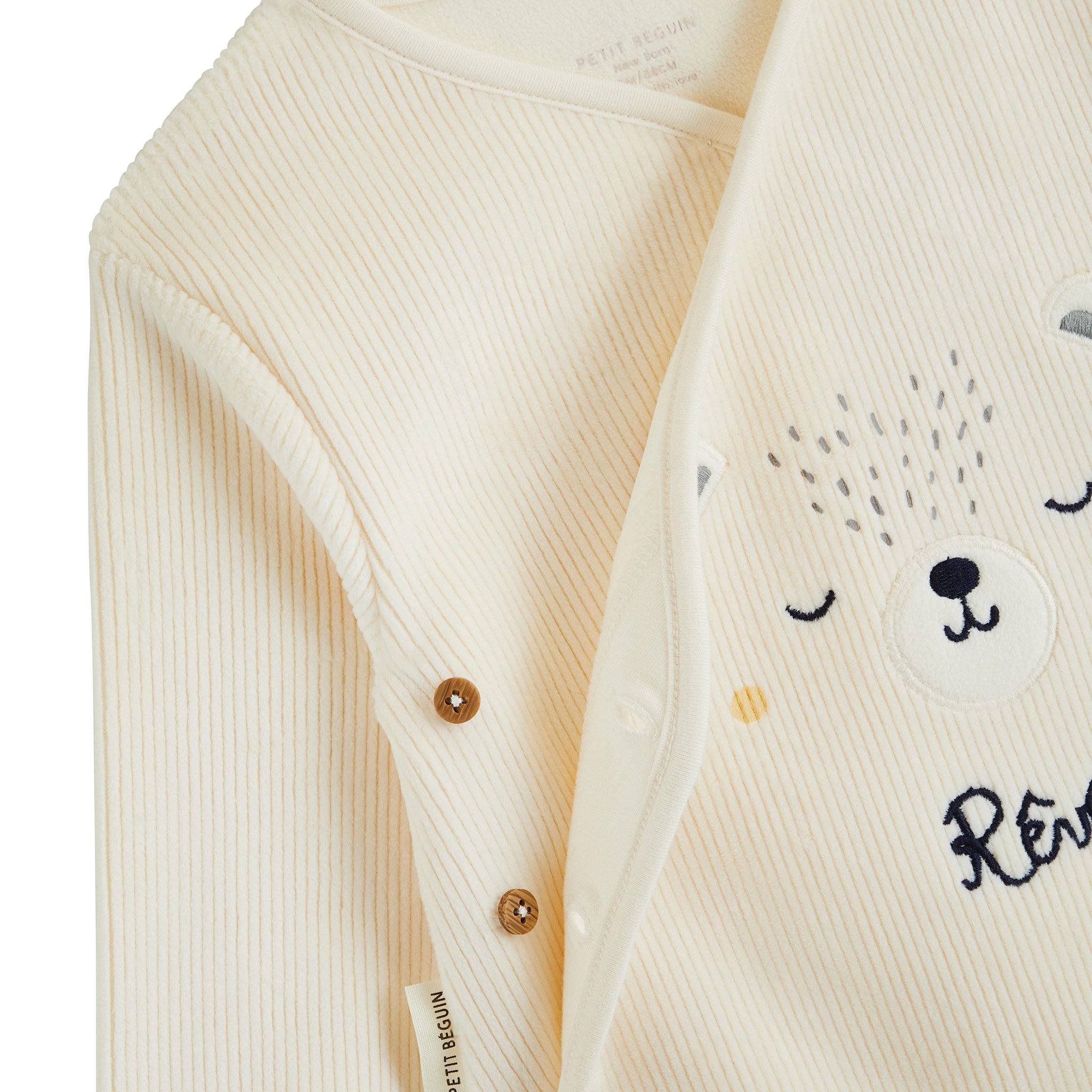 Voir la diapositive 4 : PETIT BEGUIN Ensemble bébé gilet croisé et pantalon en velours Flocon