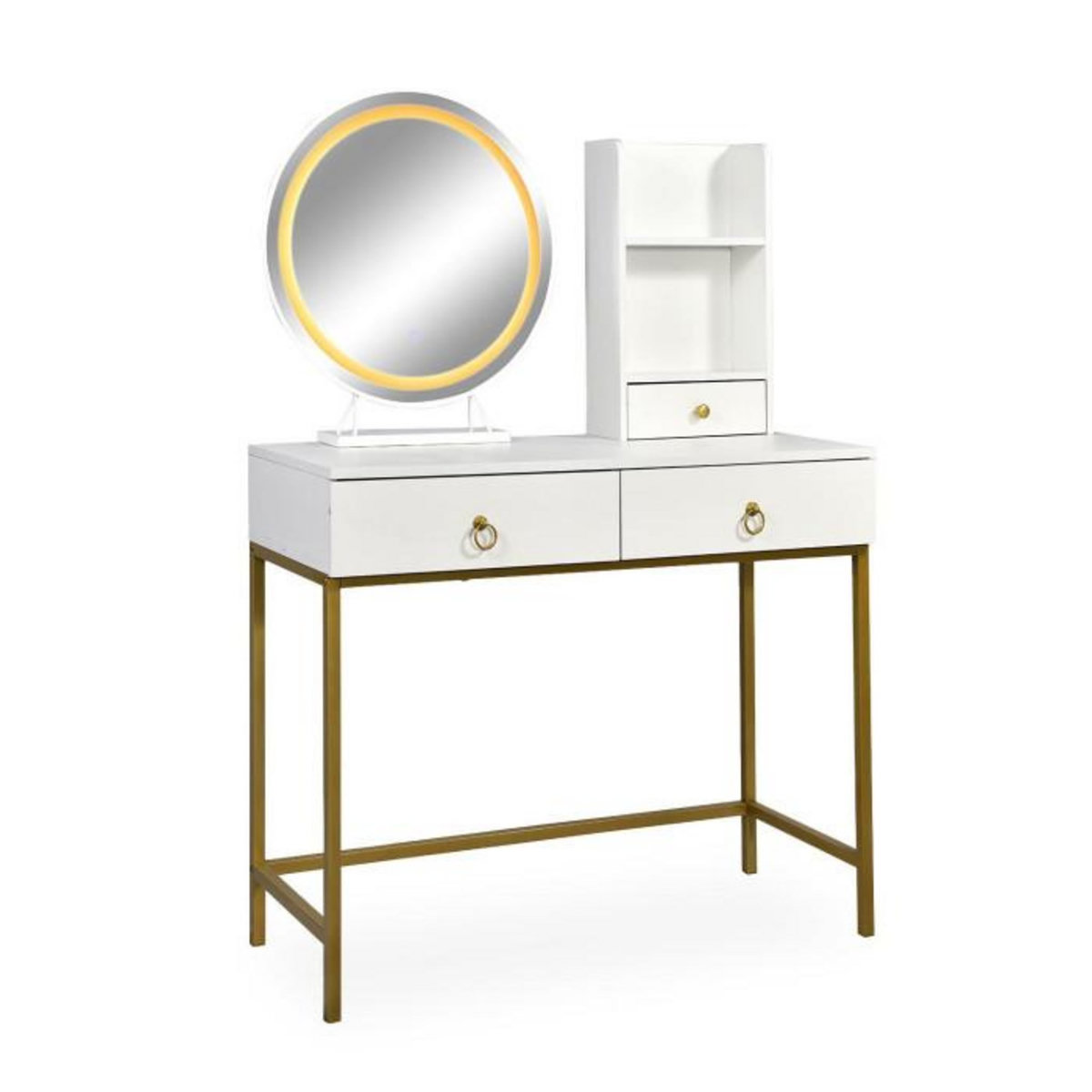 Paris Prix Coiffeuse Avec Miroir Lumineux  Essie  125cm Blanc & Or
