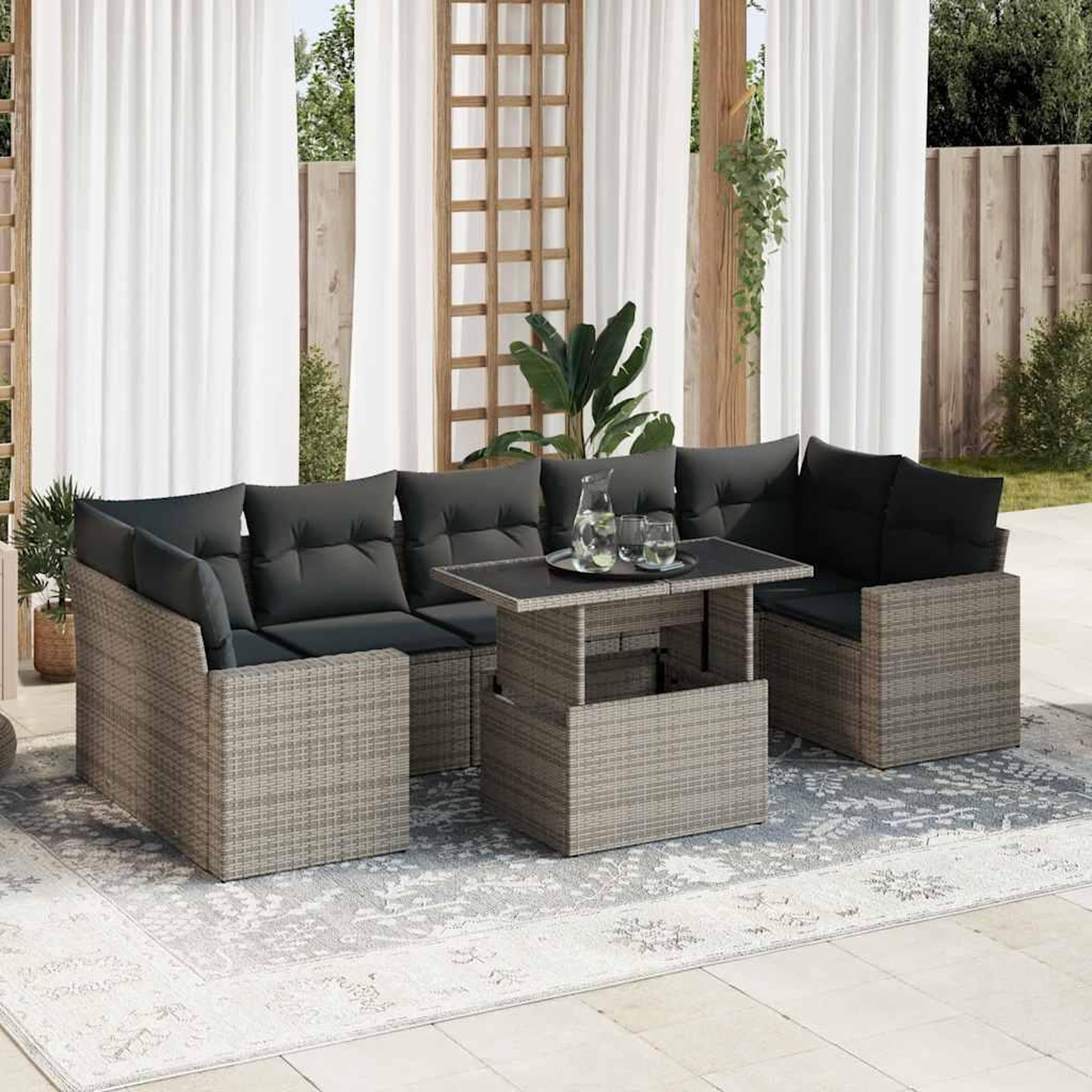 VIDAXL Salon de jardin 8 pcs avec coussins gris resine tressee