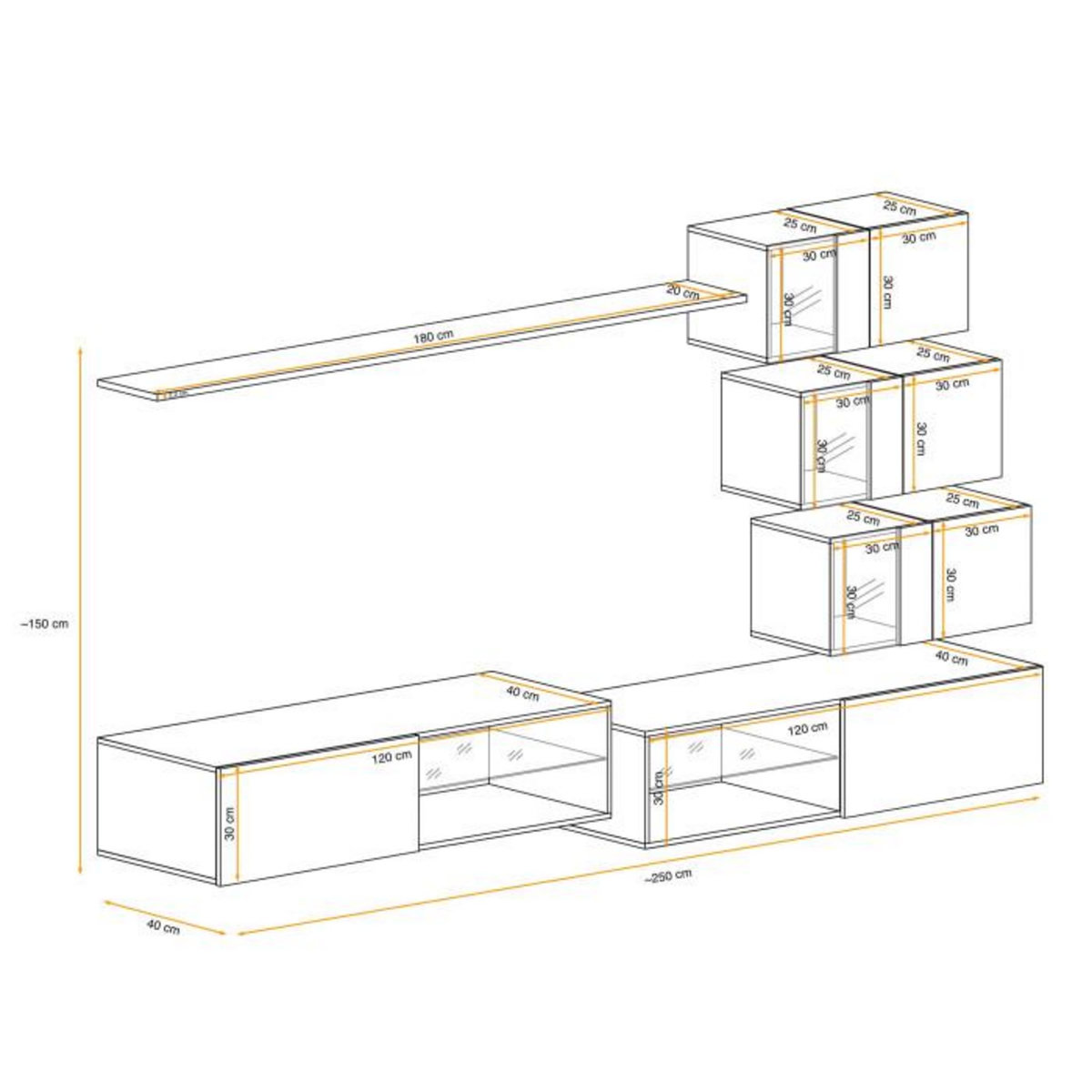 Paris Prix Ensemble Meuble TV Design  Switch XXIV  250cm Noir & Blanc